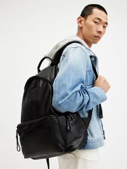 AllSaints Carabiner Leather Backpack, Black - view 2, Black Black