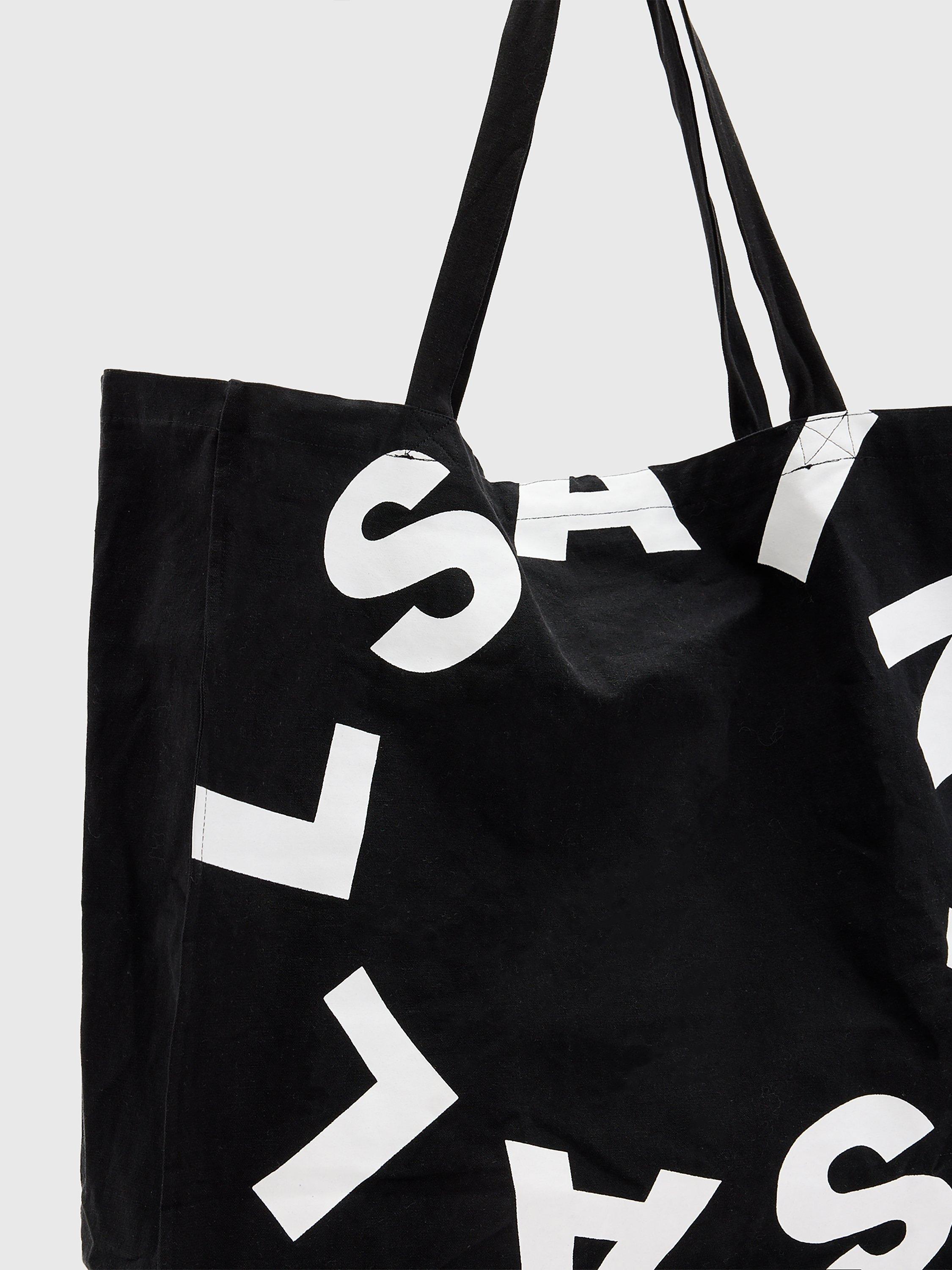 Product image 3 of 6, which shows AllSaints Tierra Large Cotton Tote Bag, Black/White, One Size