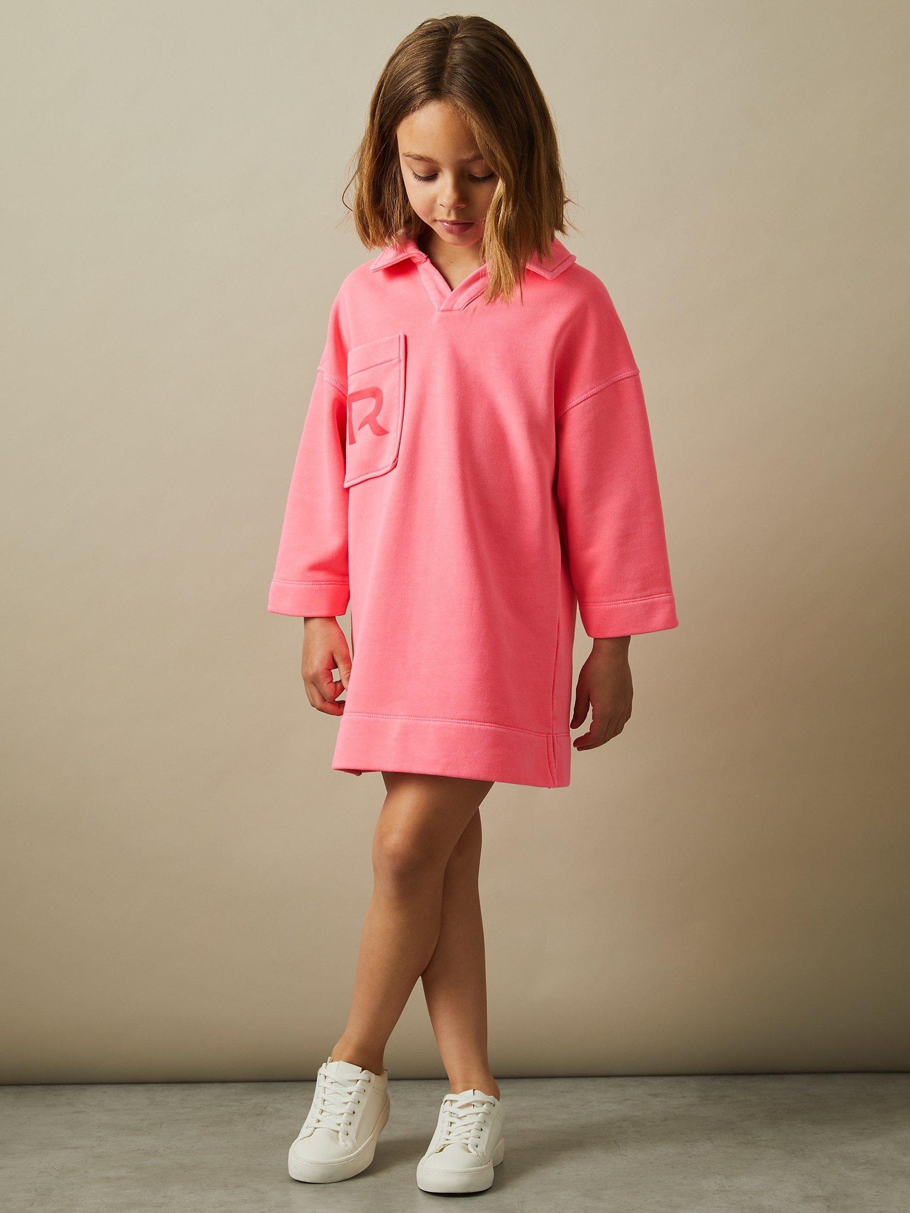 Reiss Kids' Natasha Logo Polo Shirt Dress, Bright Pink