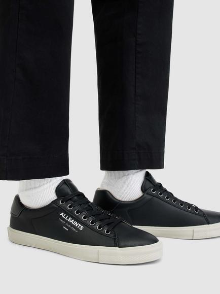AllSaints Underground Leather Low Top Trainers - view 2, Black Black