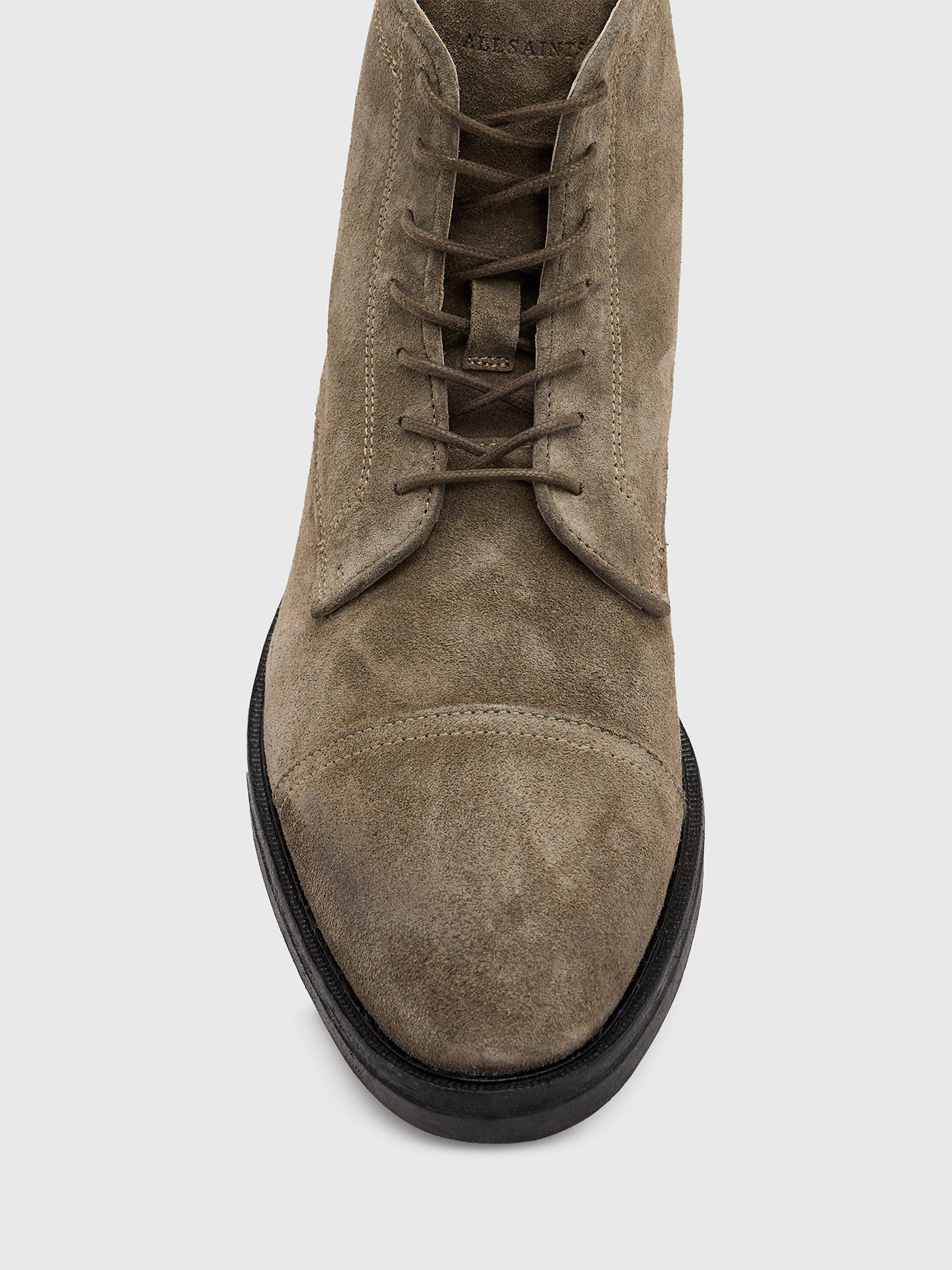 Product image 2 of 5, which shows AllSaints Drago Suede Lace-Up Ankle Boots, Khaki, EU44