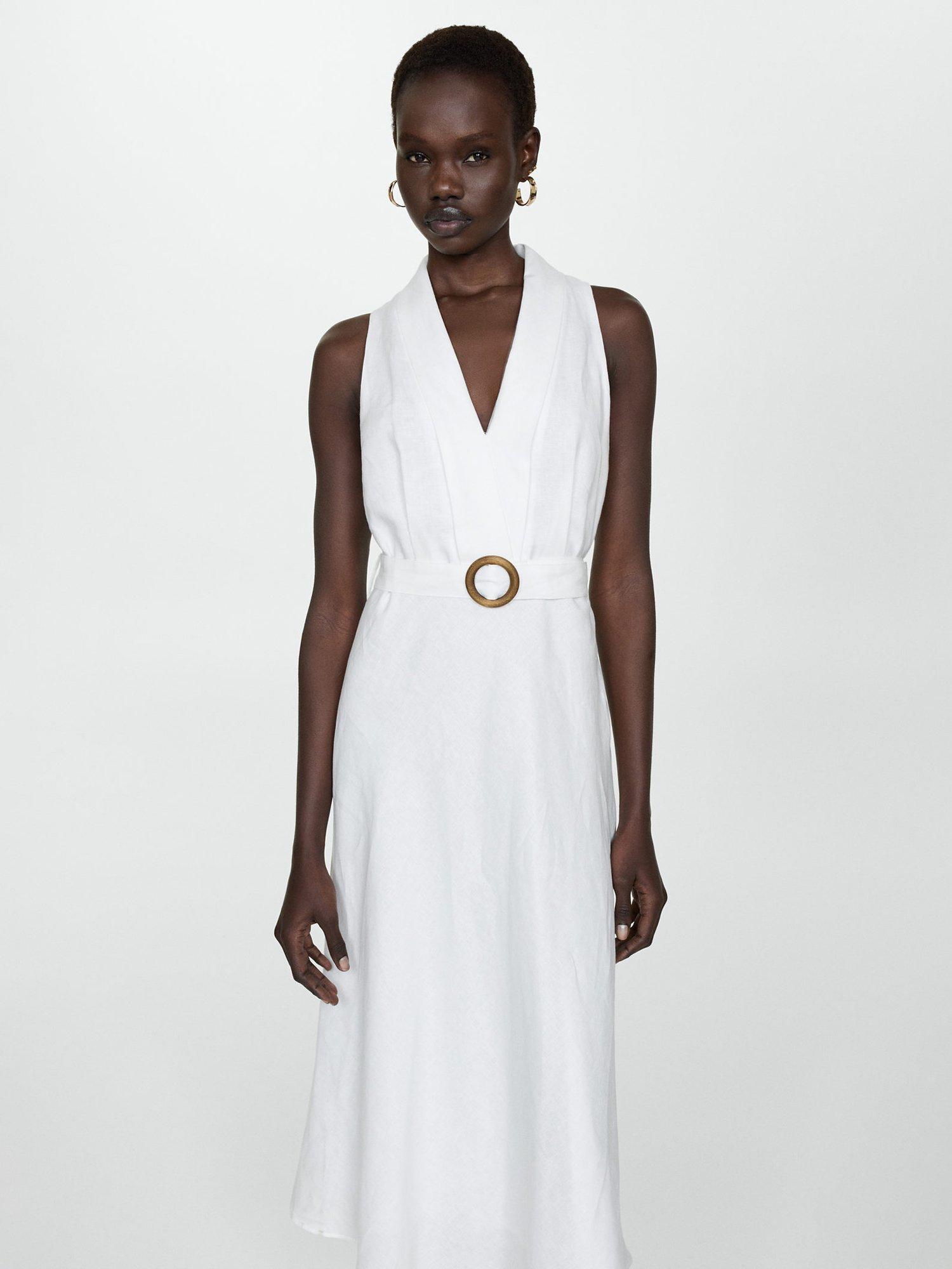 Mango Lisa Linen Dress, White