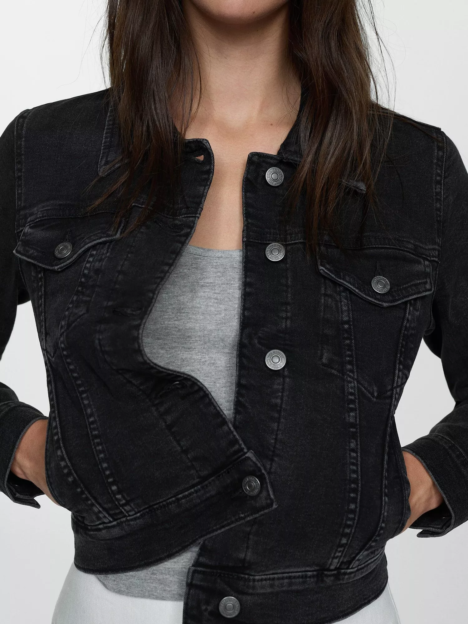 Black denim fur jacket womens best sale