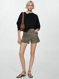 Mango Leopard Print Denim Shorts, Brown