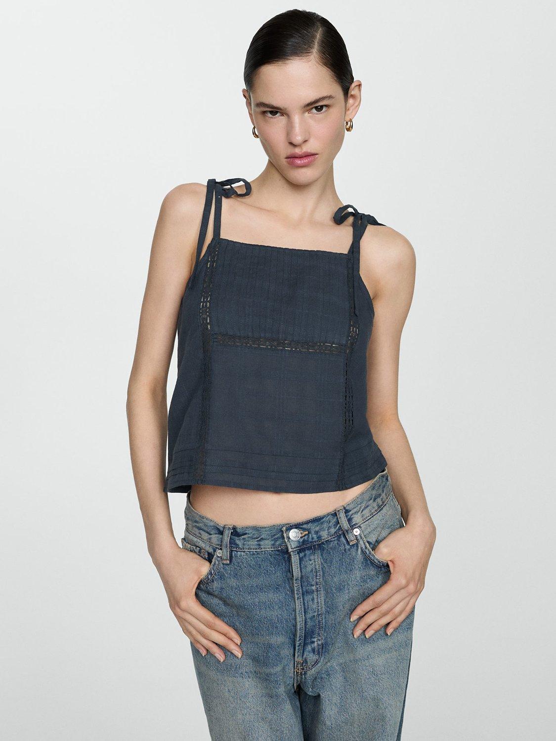 Mango Lazo Tie Strap Top, Navy