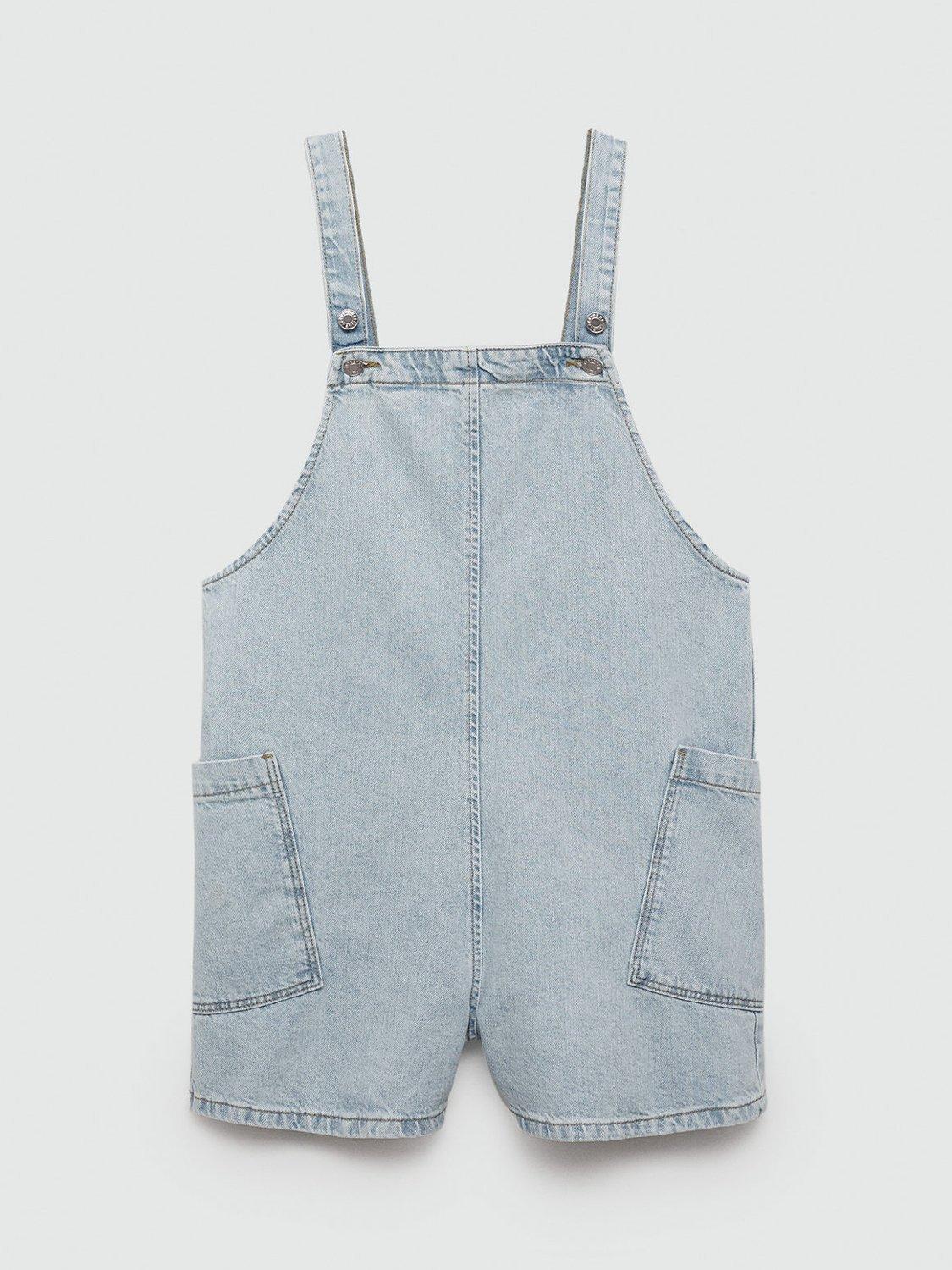 Mango Laurie Short Denim Dungarees, Light Blue