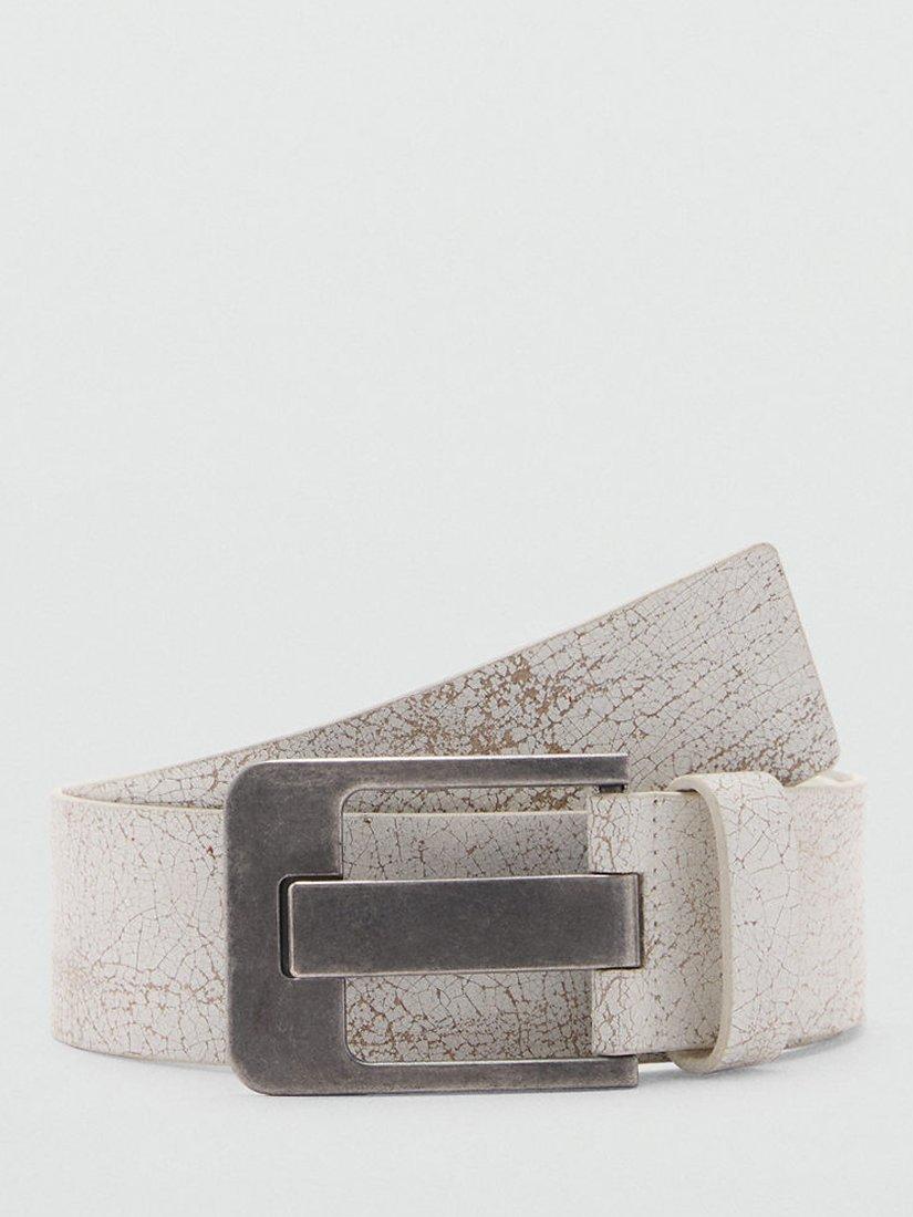 Mango Tomb Faded Leather Belt, White