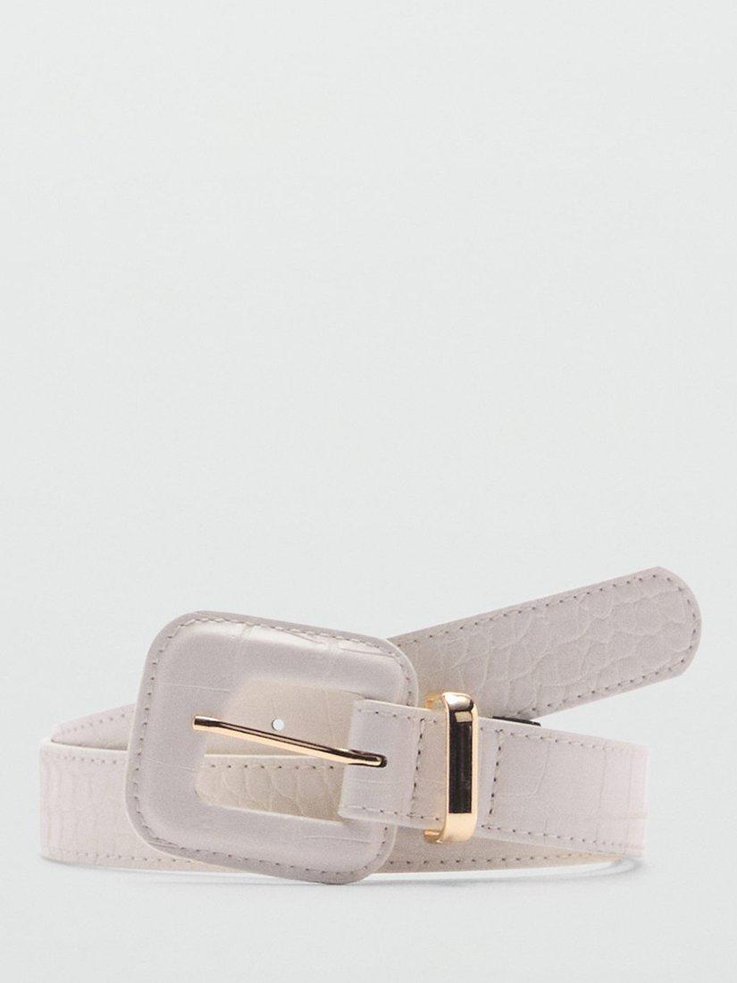 Mango Dori Textured Belt, Cream