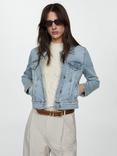 Mango Vicky Pocket Denim Jacket, Pale Blue