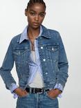 Mango Vicky Pocket Denim Jacket, Open Blue