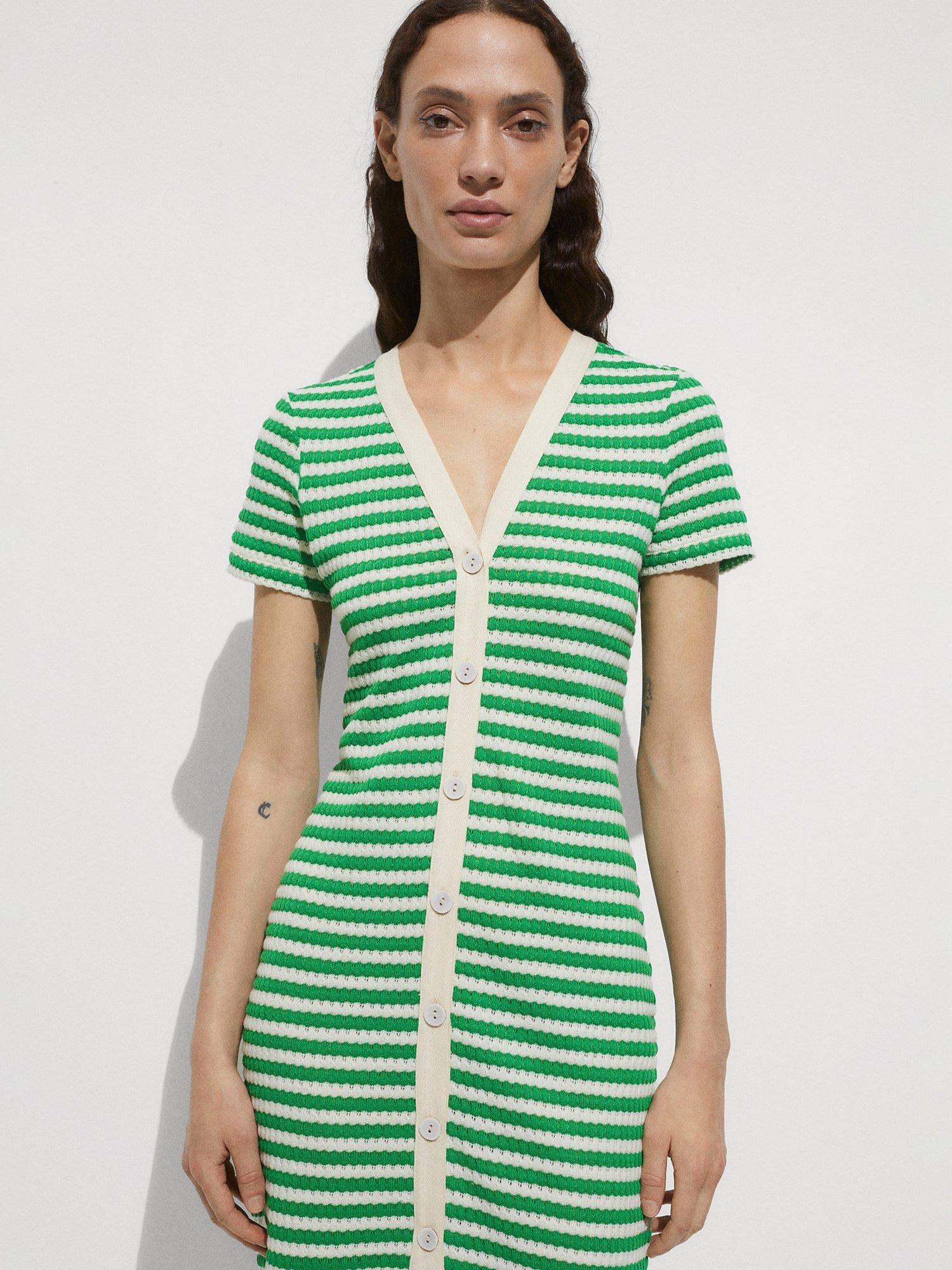 Mango Tuni Crochet Knit Stripe Shirt Dress