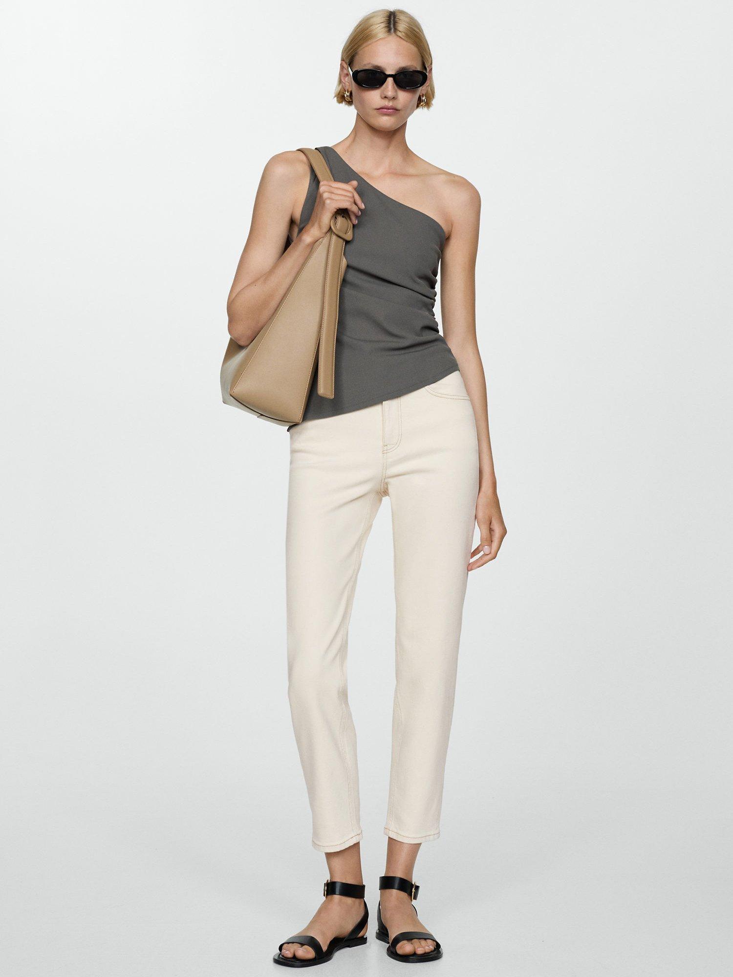 Product image 2 of 4, which shows Mango New Mom Cropped Jeans, Cream, 4