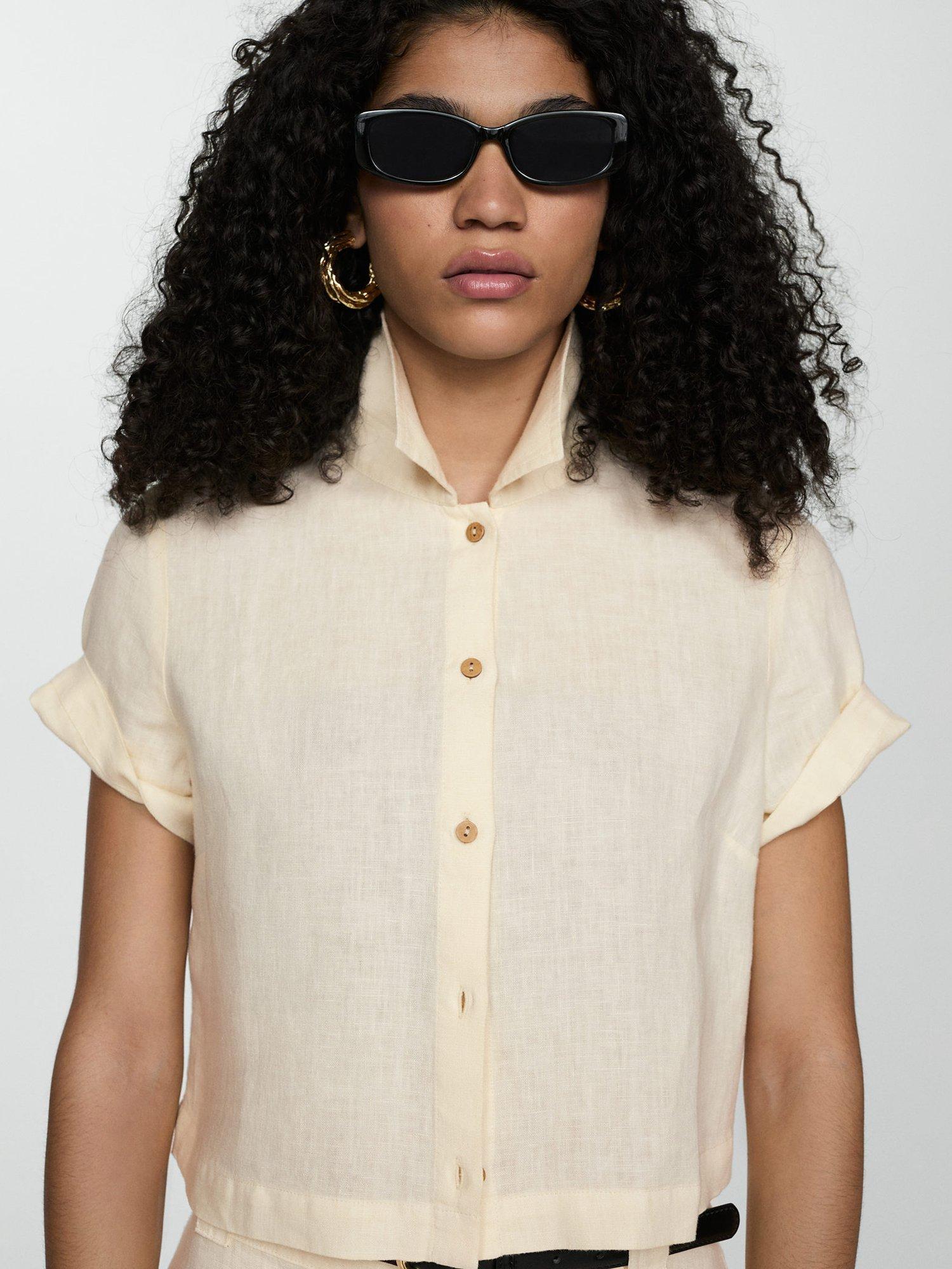 Mango Tamariu Linen Shirt, Pale Yellow