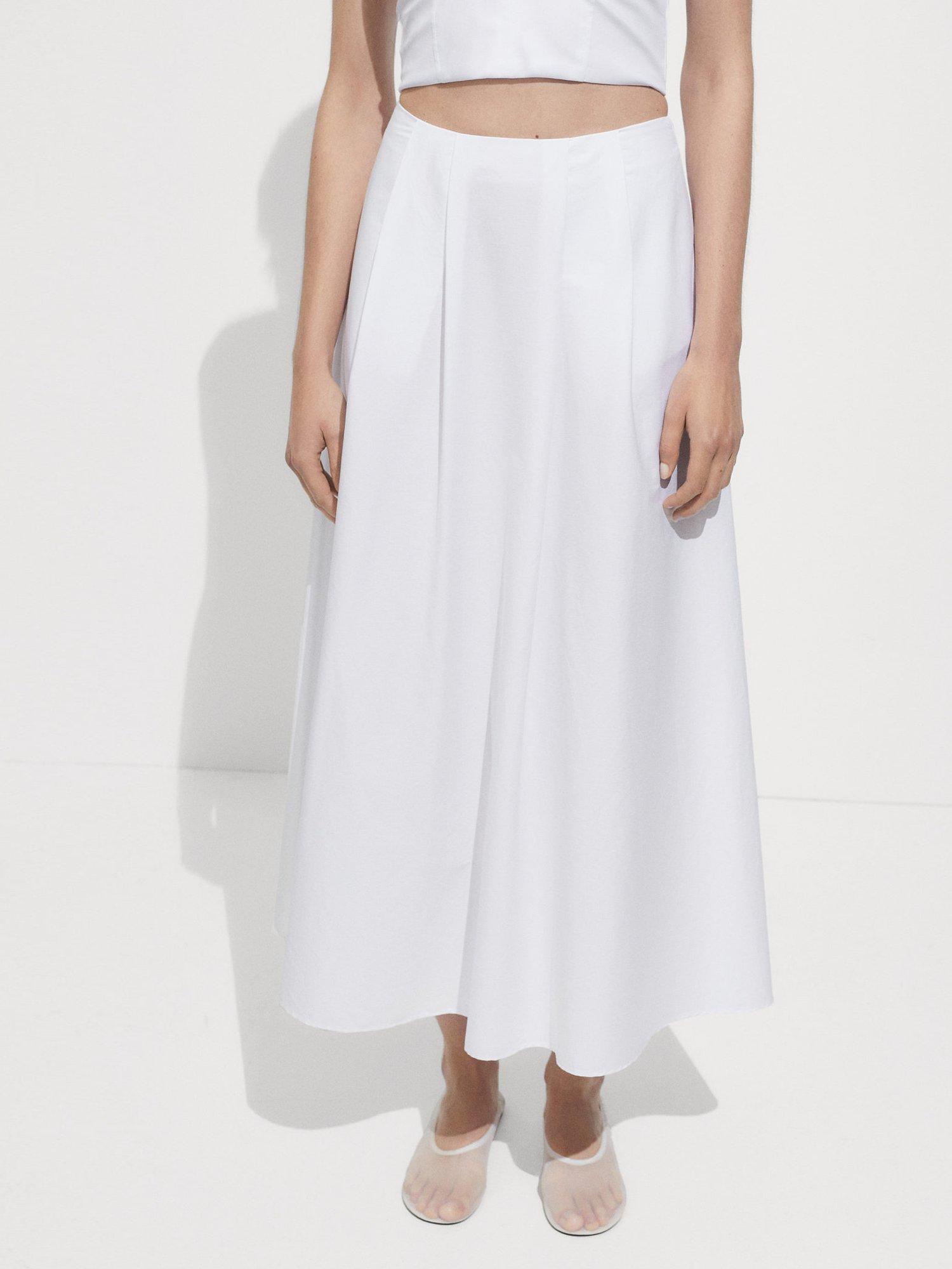 Product image 1 of 7, which shows Mango Creta A-Line Skirt, White, L