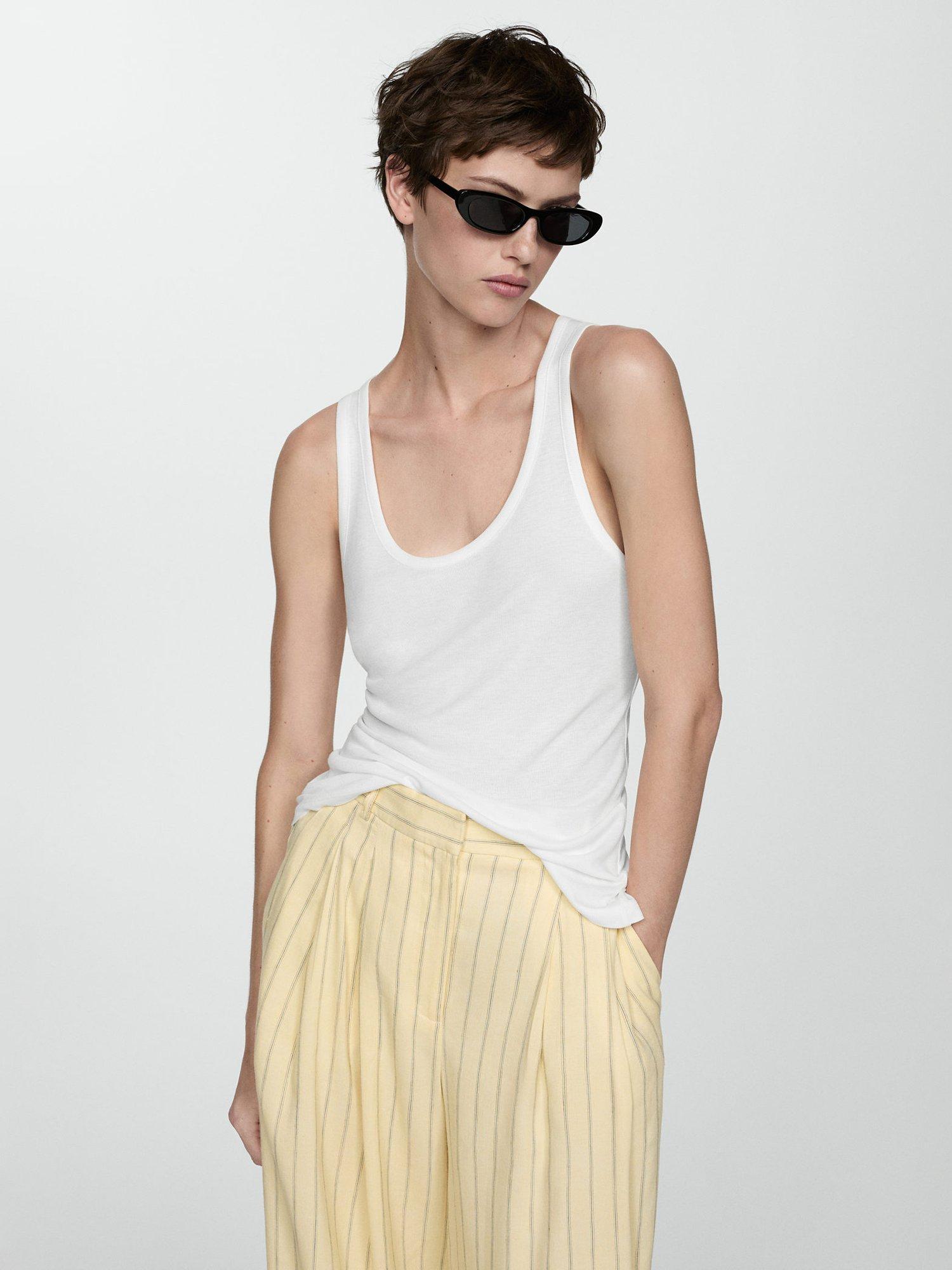 Mango Bobar Scoop Neck Vest Top, White