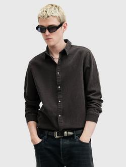 AllSaints Gleason Organic Cotton Regular Fit Shirt, Washed Black
