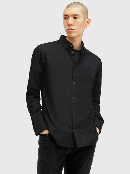 AllSaints Hawthorne Cotton Blend Regular Fit Shirt, Black
