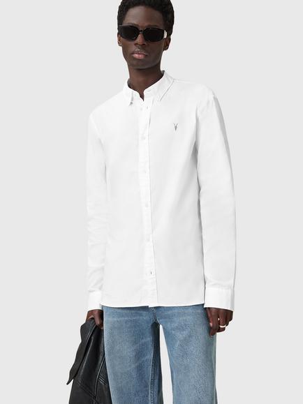 AllSaints Hawthorne Cotton Blend Regular Fit Shirt, White