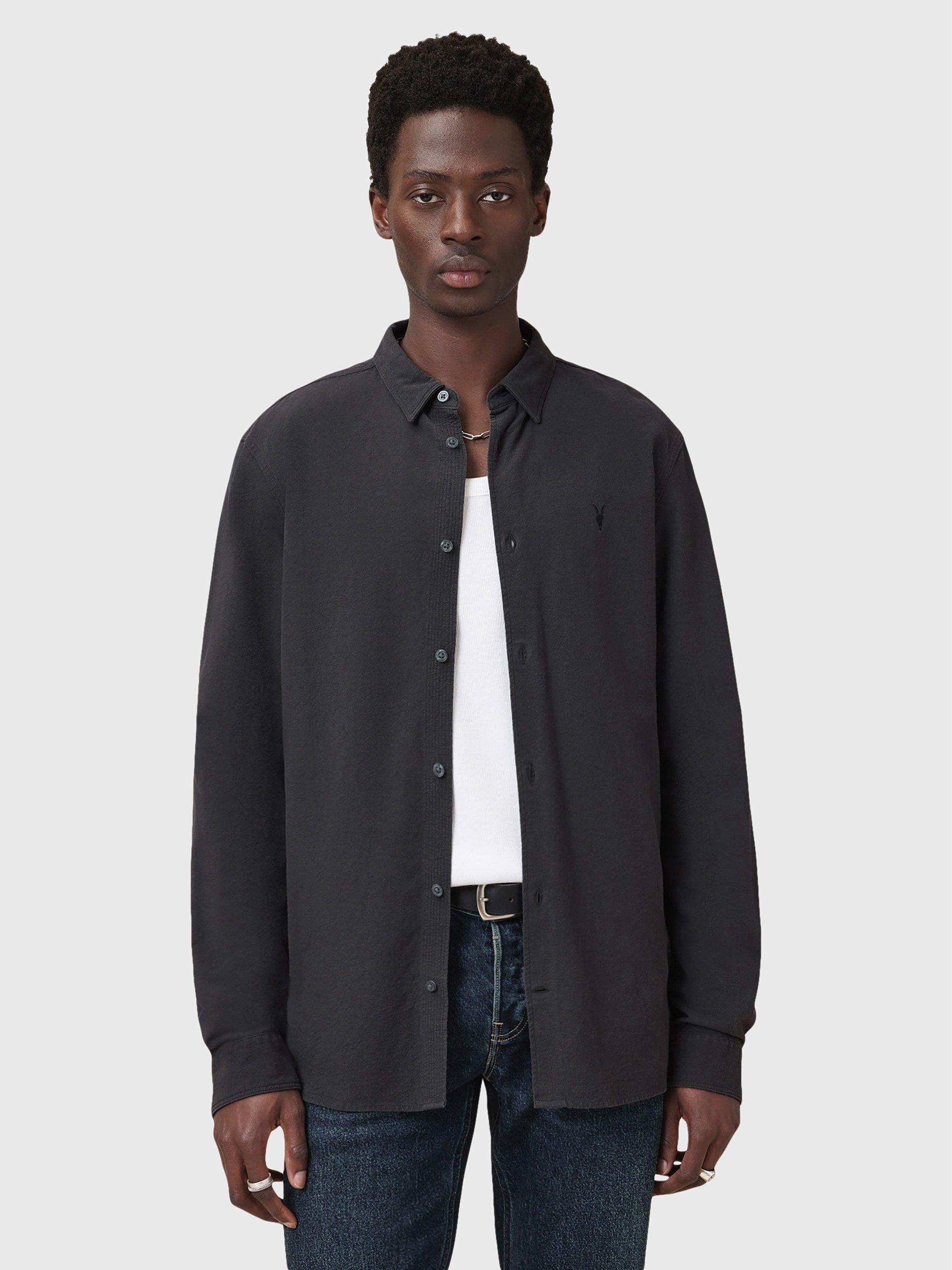 Product image 1 of 7, which shows AllSaints Lovell Regular Fit Long Sleeve Shirt, Washed Black, XS