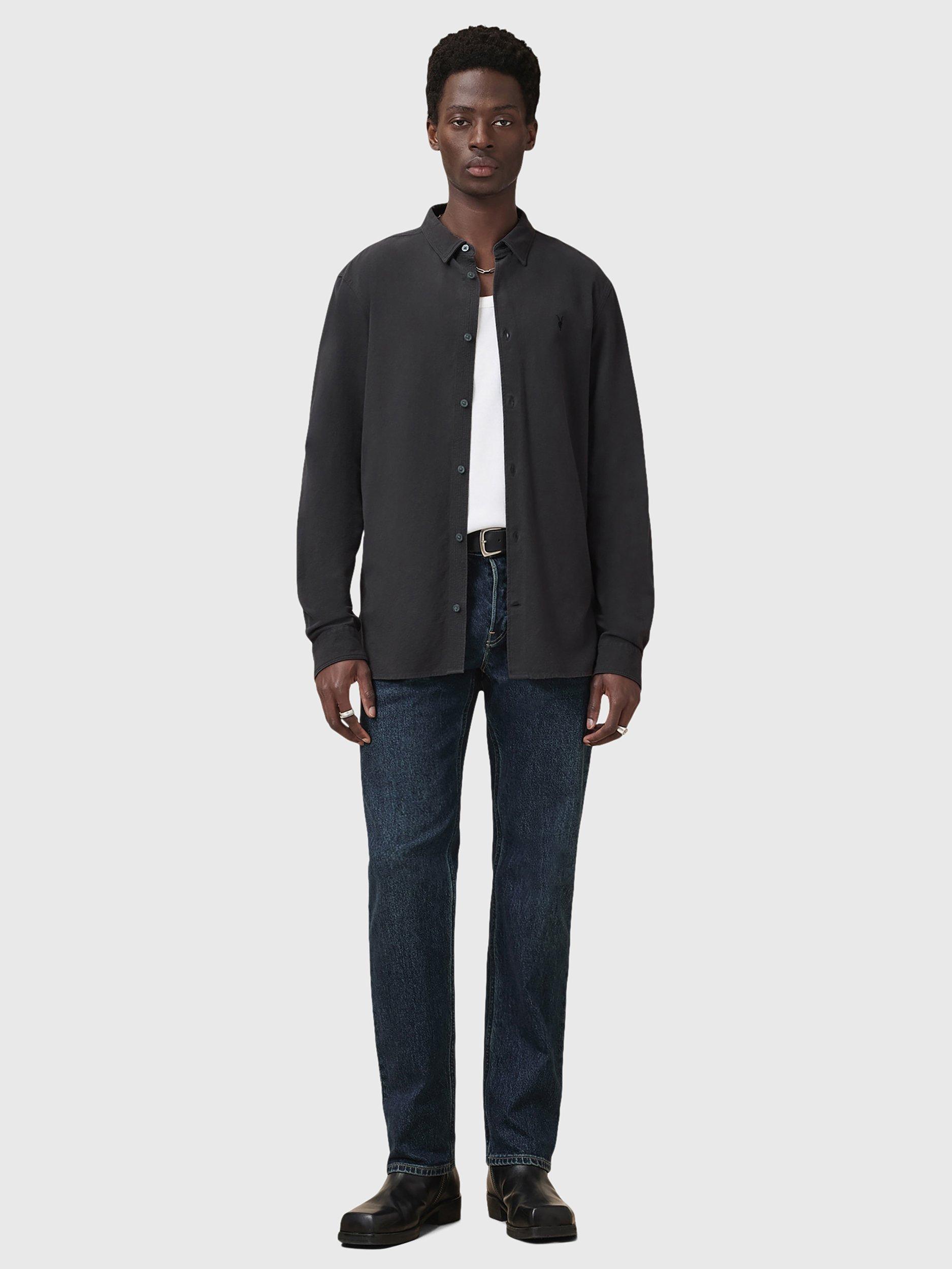 Product image 3 of 7, which shows AllSaints Lovell Regular Fit Long Sleeve Shirt, Washed Black, XS