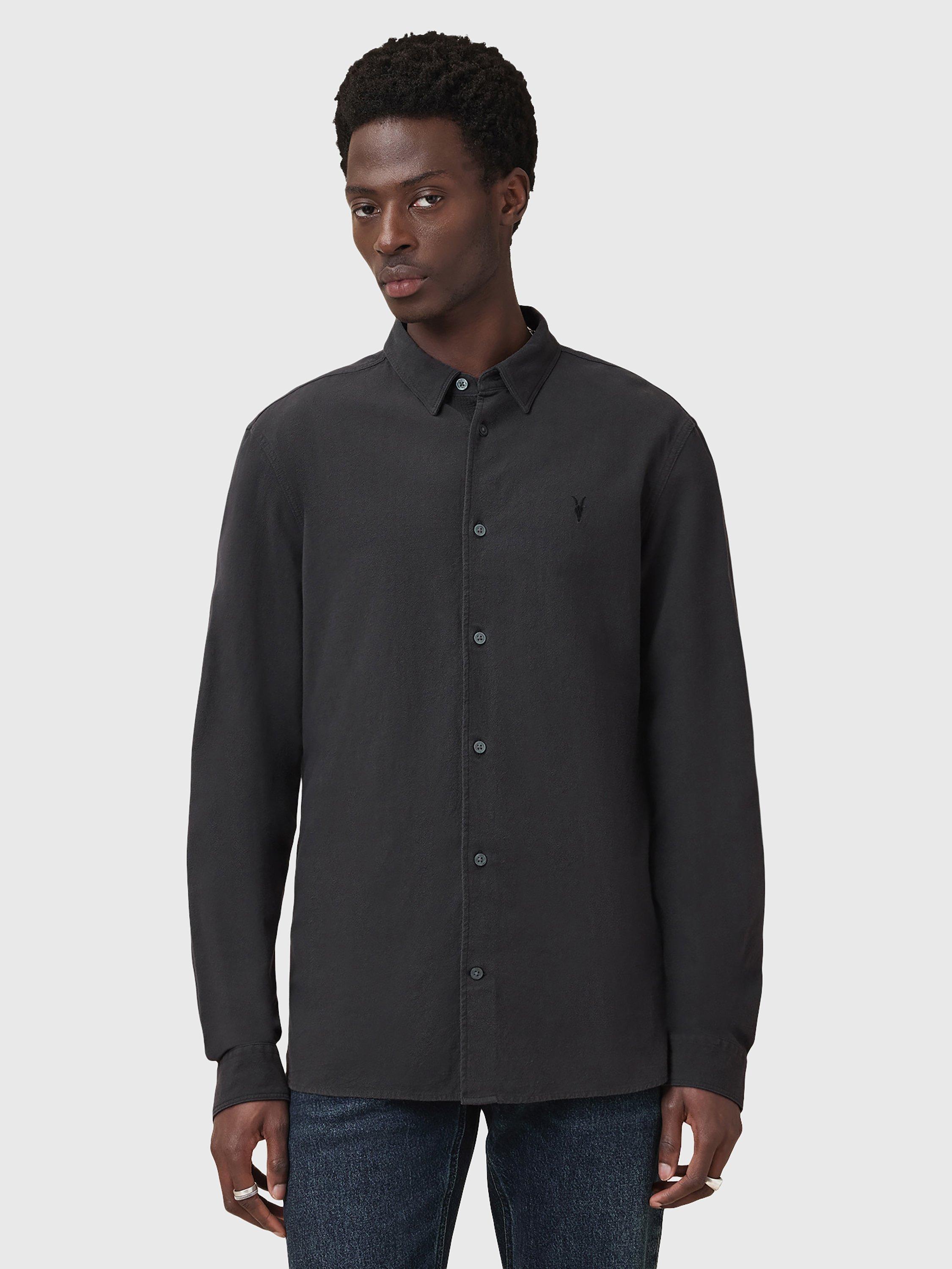 Product image 6 of 7, which shows AllSaints Lovell Regular Fit Long Sleeve Shirt, Washed Black, XS