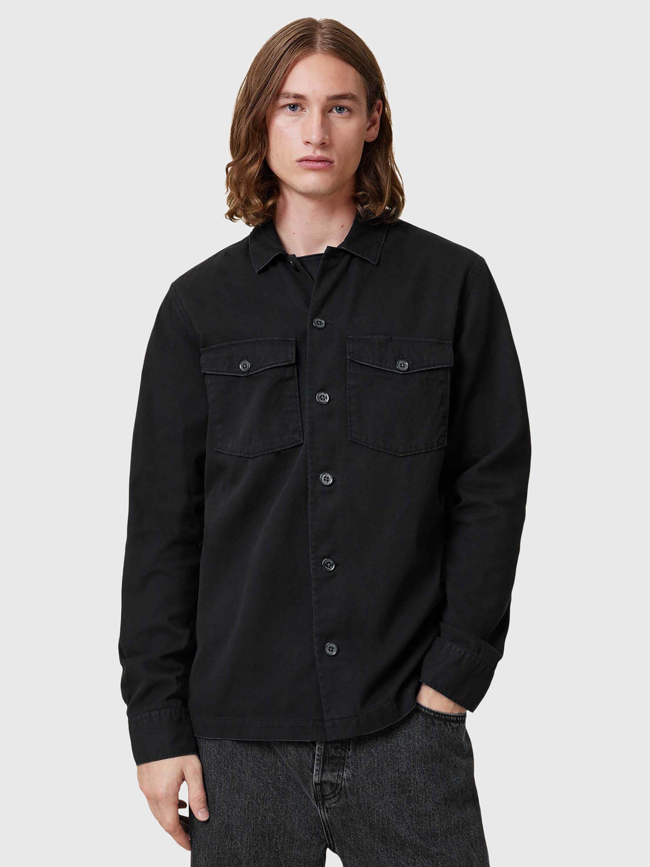 Product image 1 of 6, which shows AllSaints Spotter Slim Fit Overshirt, Black Black, L