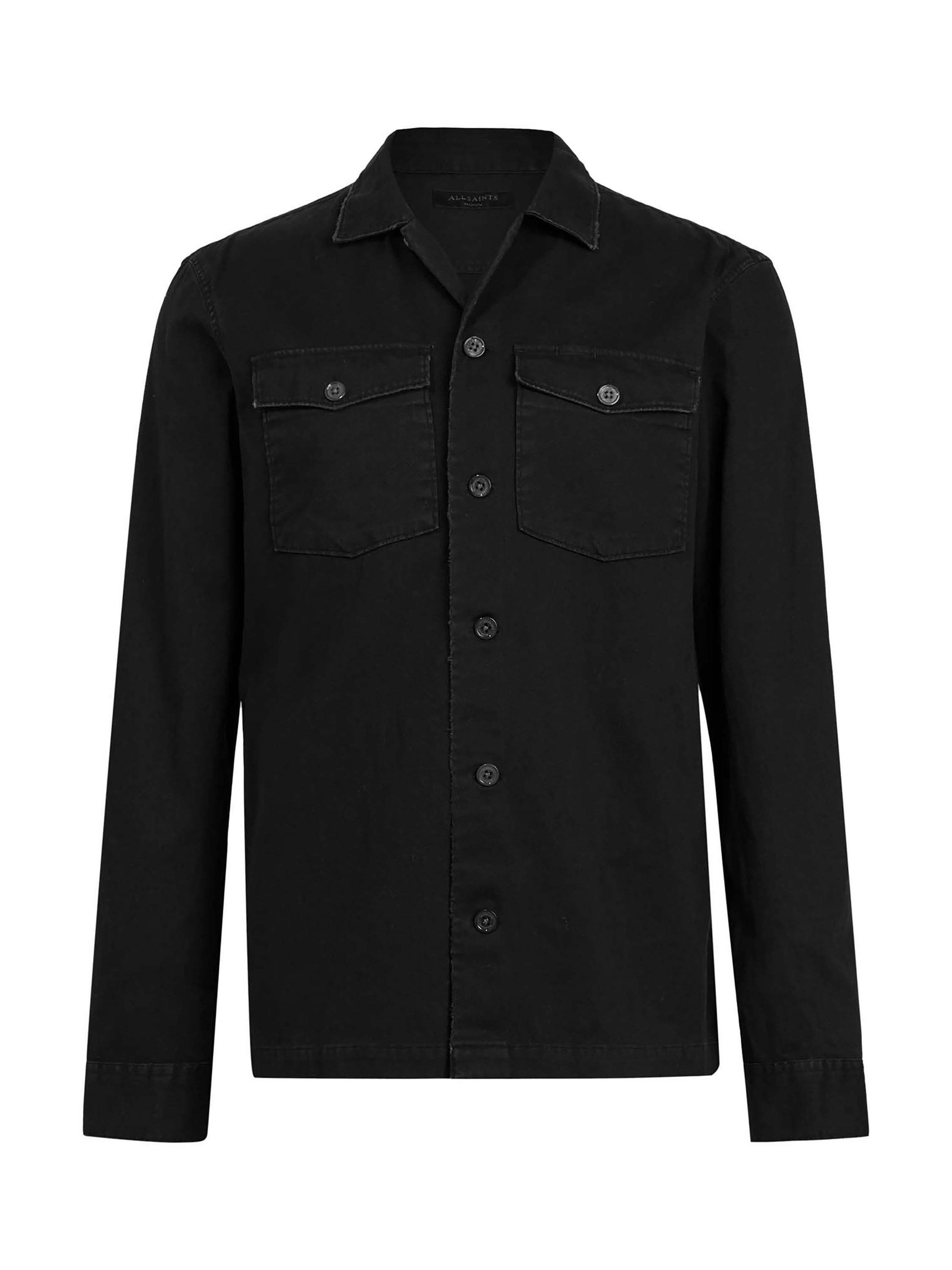 Product image 3 of 6, which shows AllSaints Spotter Slim Fit Overshirt, Black Black, L