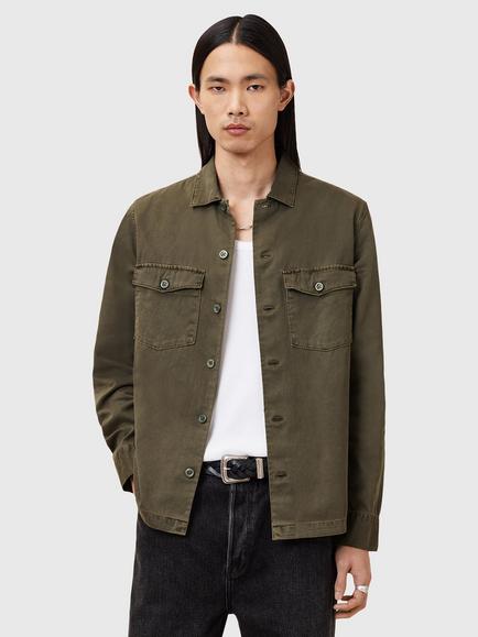 AllSaints Spotter Slim Fit Overshirt, Cargo Green
