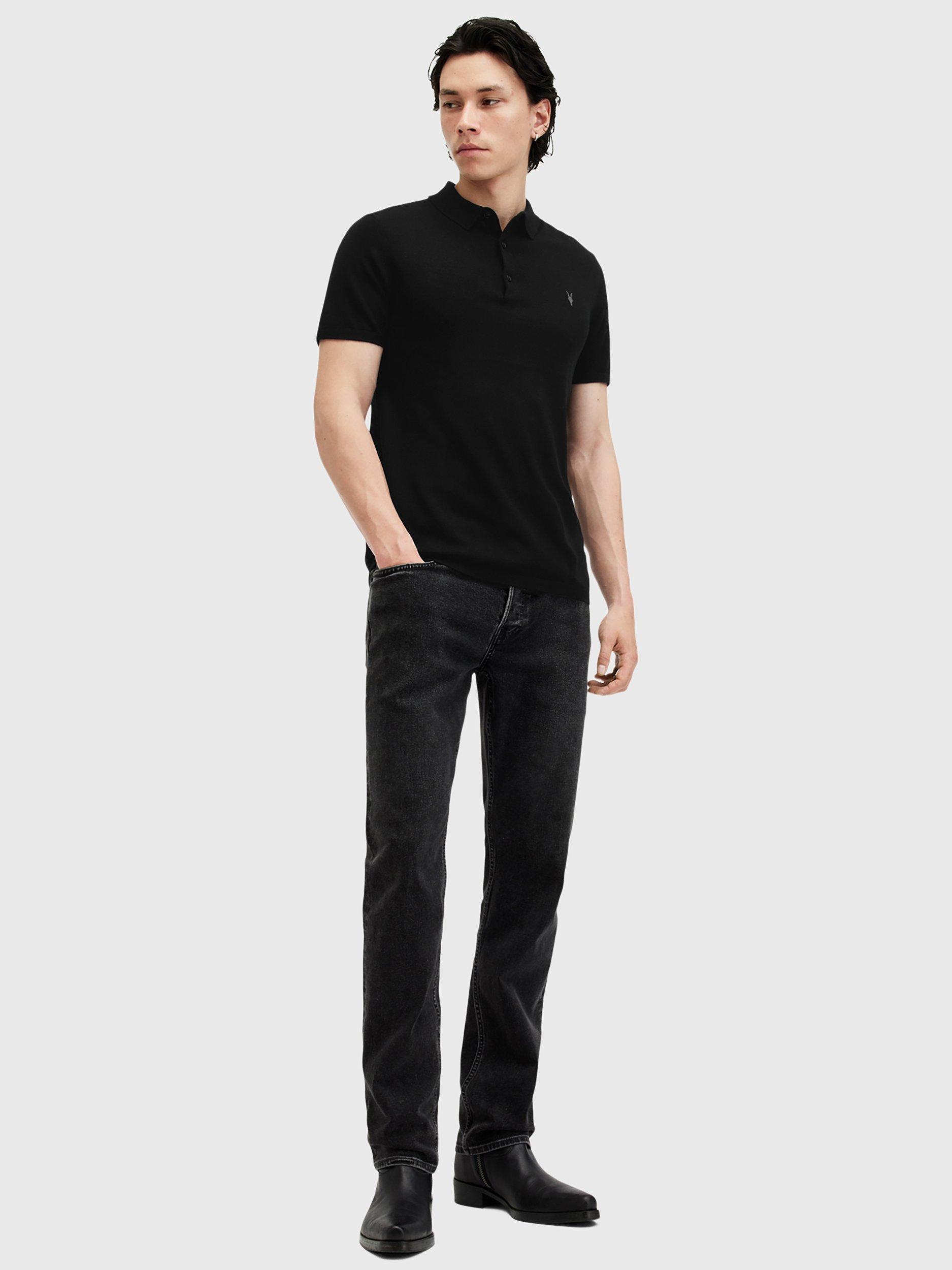 Product image 3 of 7, which shows AllSaints Mode Ramskull Merino Wool Polo Shirt, Black, L
