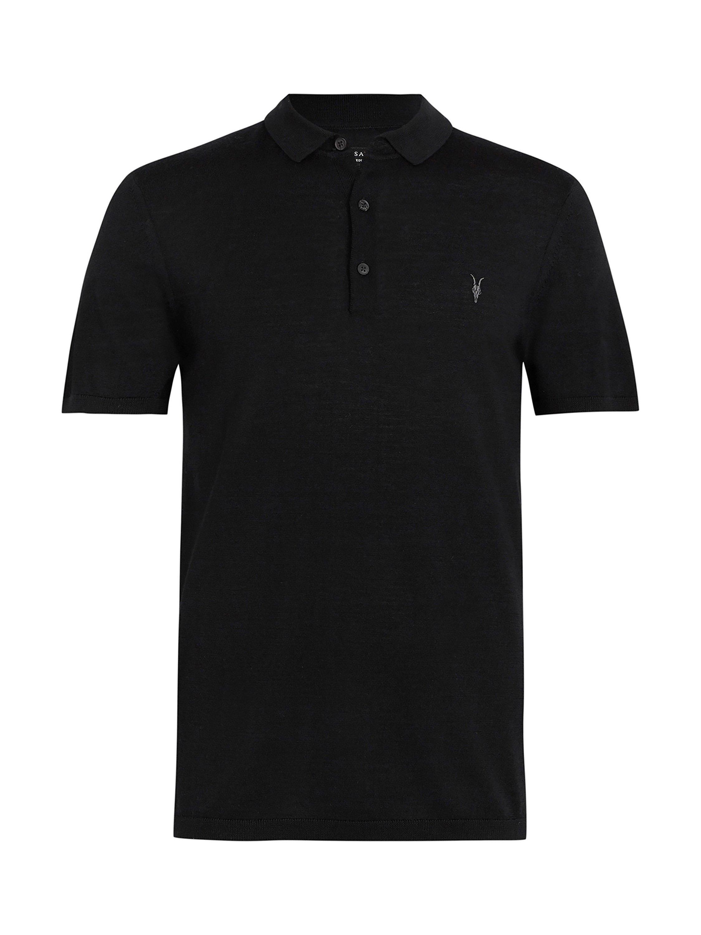 Product image 4 of 7, which shows AllSaints Mode Ramskull Merino Wool Polo Shirt, Black, L