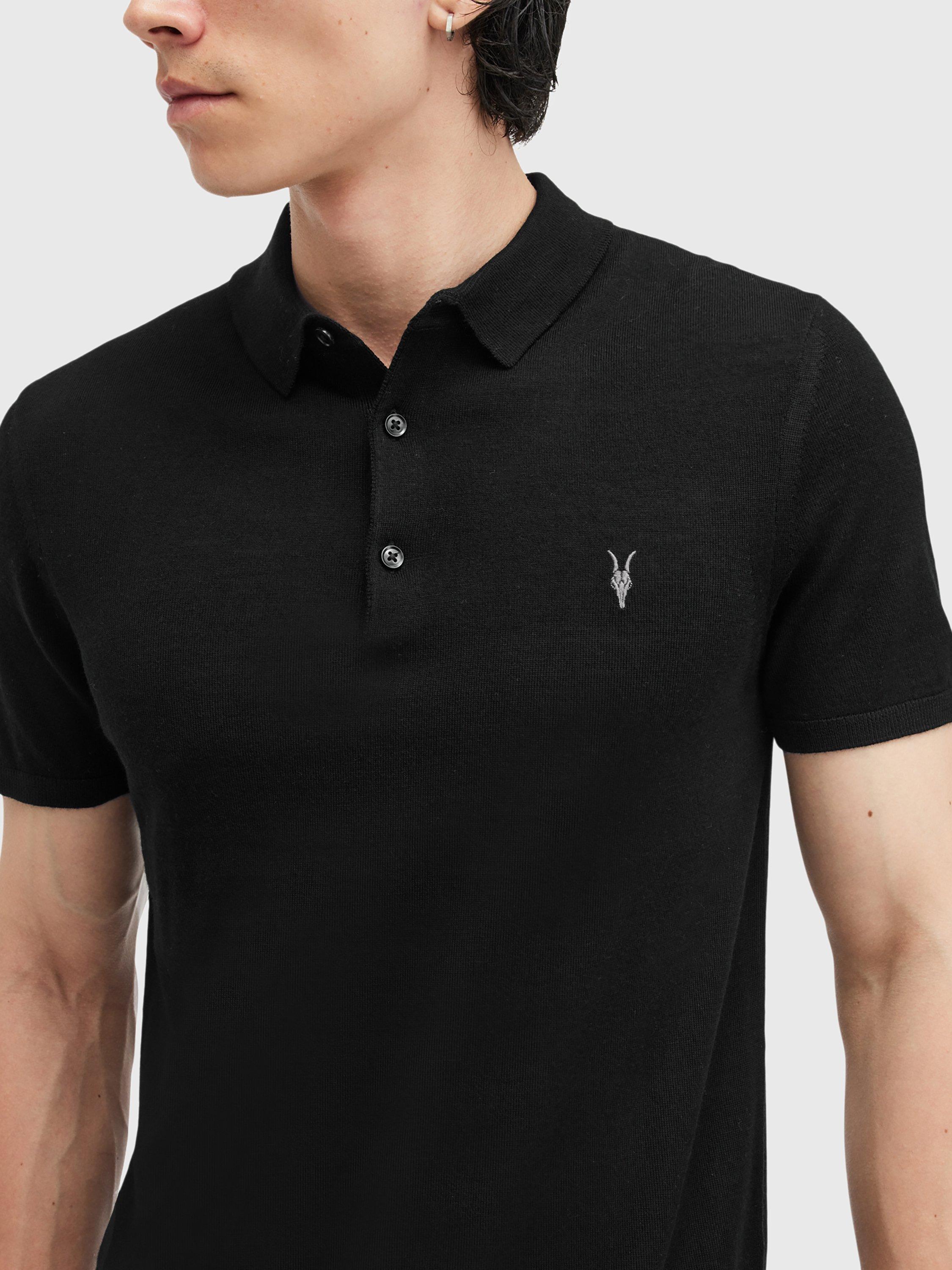 Product image 5 of 7, which shows AllSaints Mode Ramskull Merino Wool Polo Shirt, Black, L