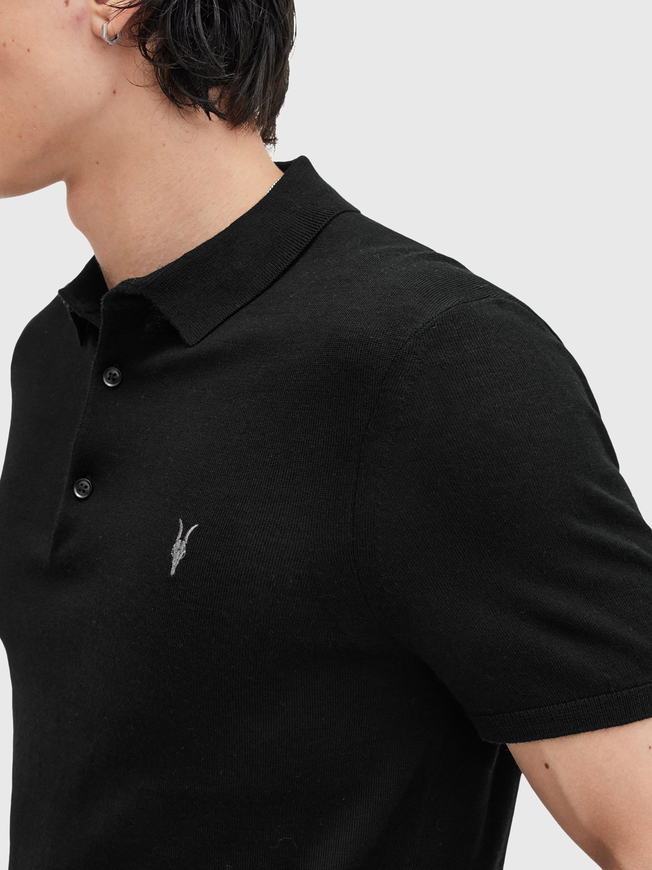 Product image 6 of 7, which shows AllSaints Mode Ramskull Merino Wool Polo Shirt, Black, L