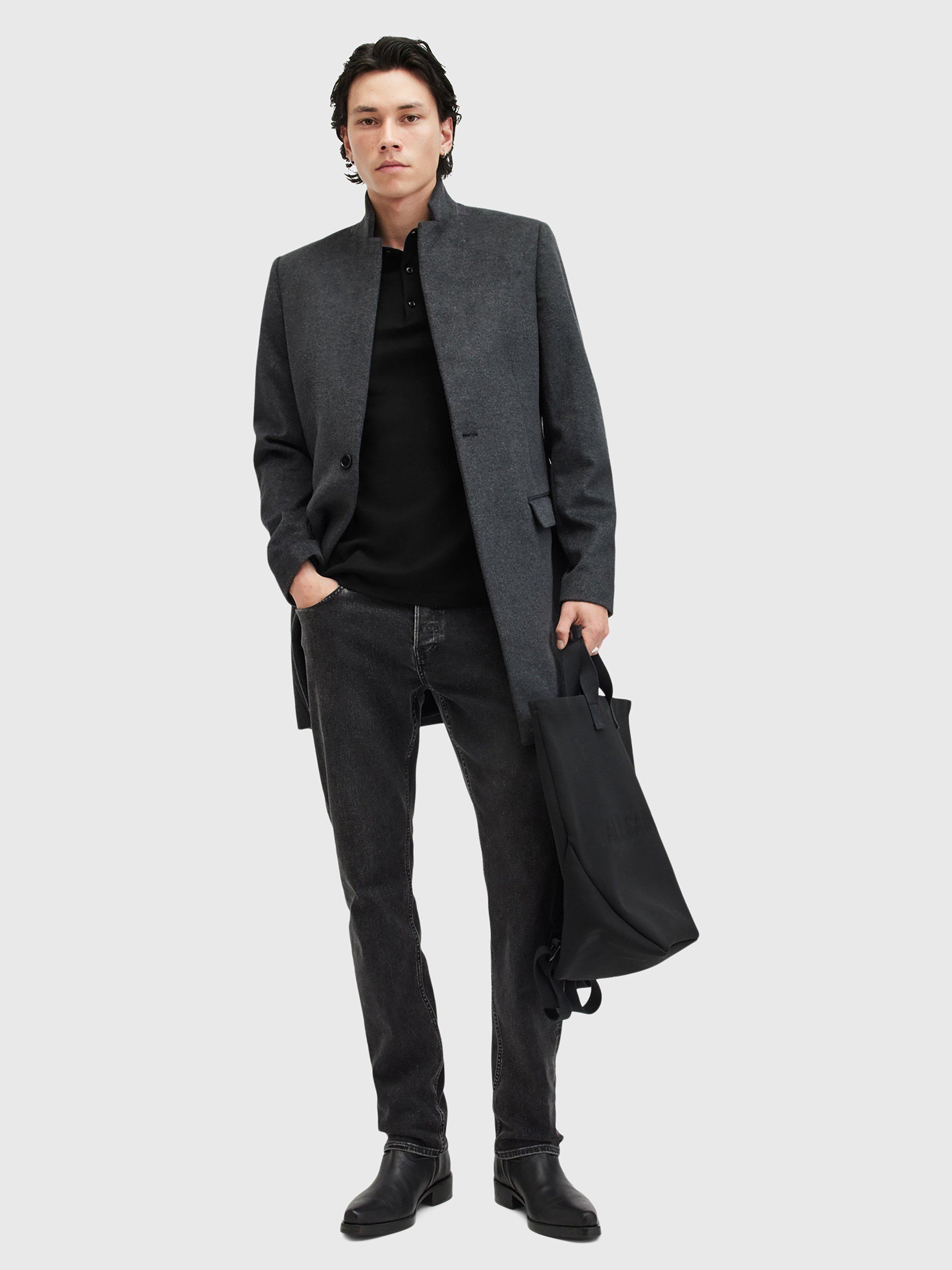Product image 7 of 7, which shows AllSaints Mode Ramskull Merino Wool Polo Shirt, Black, L