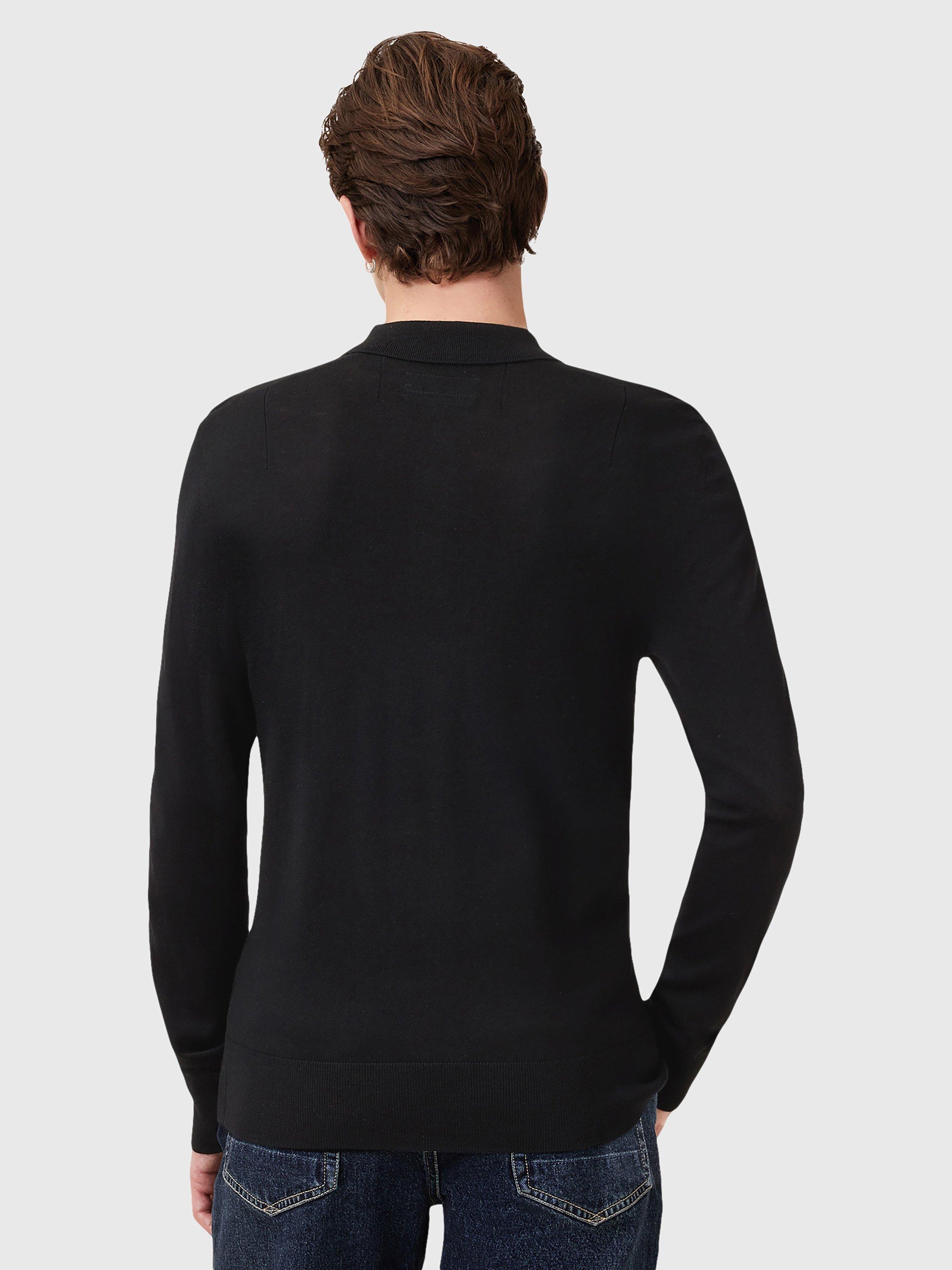 Product image 2 of 8, which shows AllSaints Mode Merino Long Sleeve Polo Shirt, Black, L