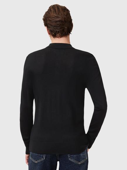 AllSaints Mode Merino Long Sleeve Polo Shirt - view 2, Black
