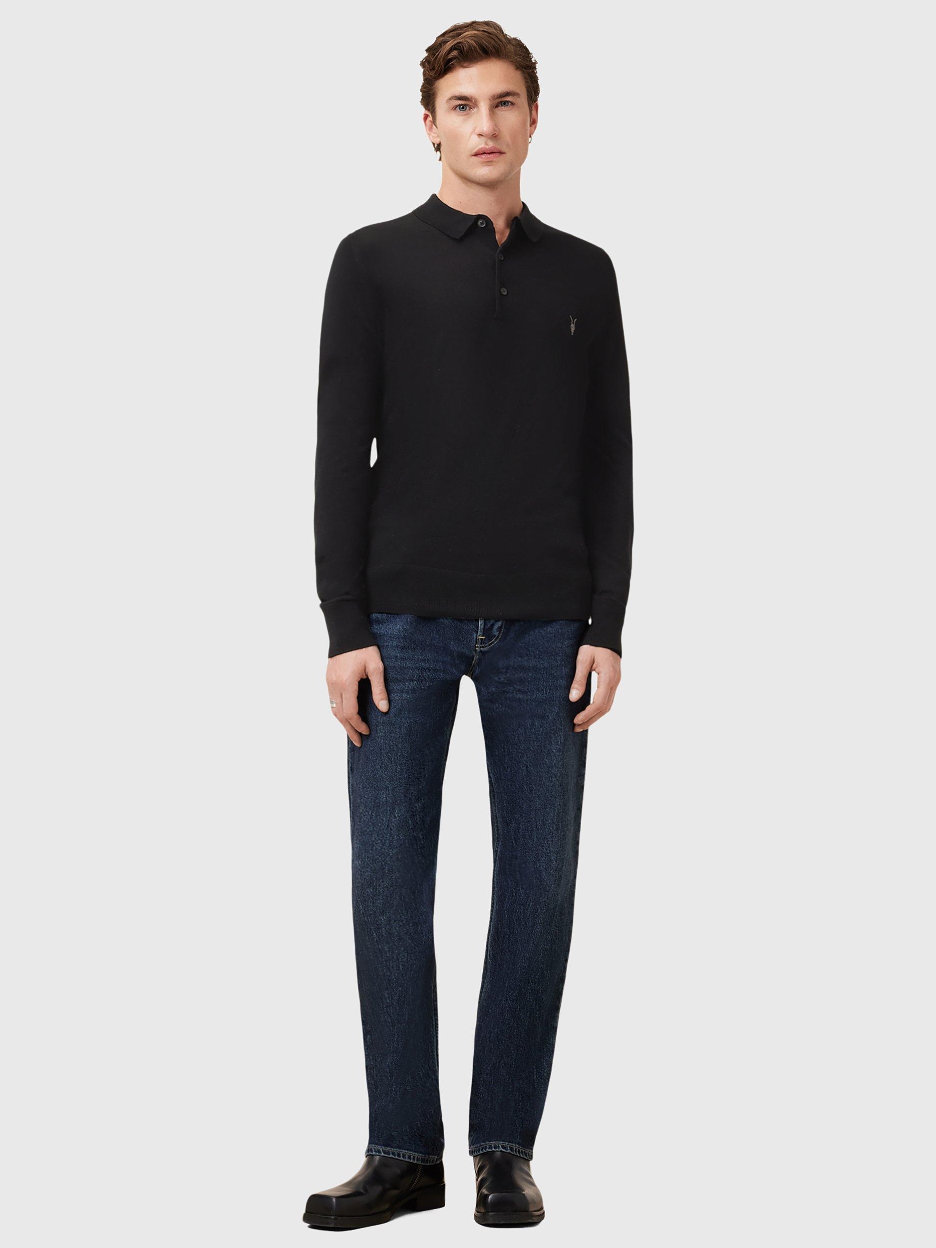 Product image 3 of 8, which shows AllSaints Mode Merino Long Sleeve Polo Shirt, Black, L