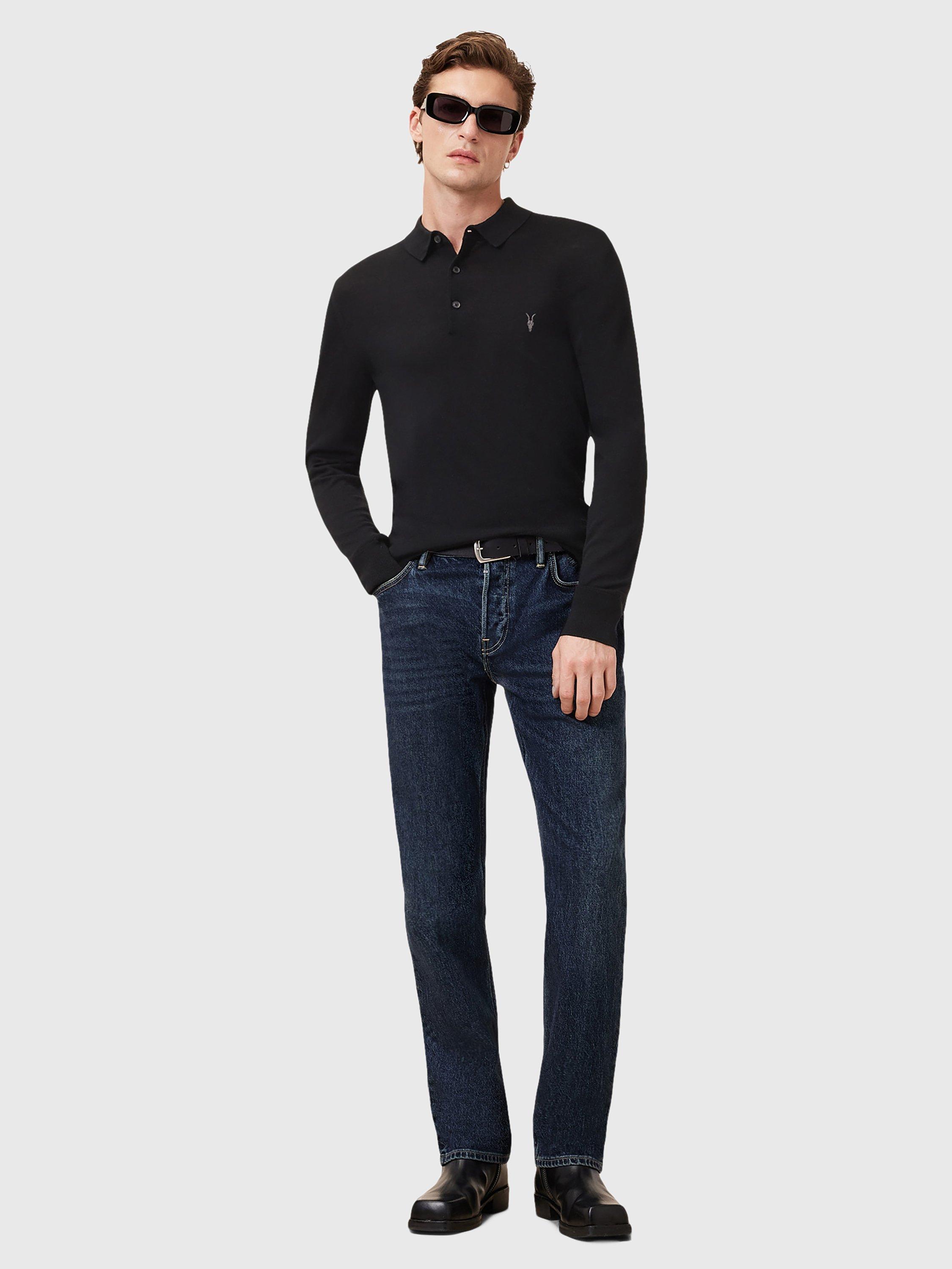 Product image 7 of 8, which shows AllSaints Mode Merino Long Sleeve Polo Shirt, Black, L