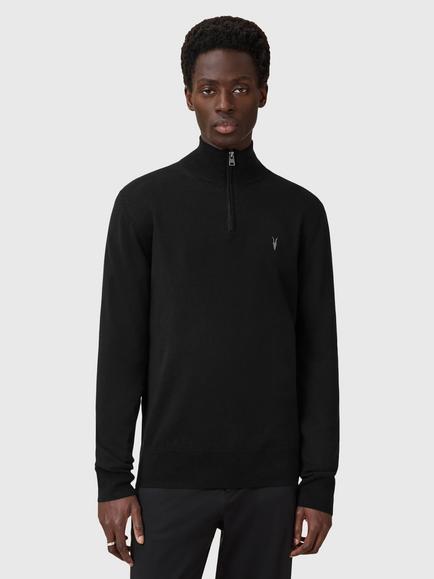 AllSaints Kilburn Wool Blend Zip Funnel Neck Jumper, Black, Black