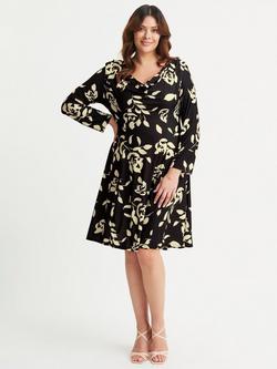 Scarlett & Jo Floral Cowl Neck Fit & Flare Dress, Black/Cream, Black/Cream