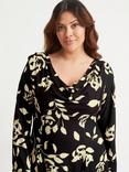Scarlett & Jo Floral Cowl Neck Fit & Flare Dress, Black/Cream