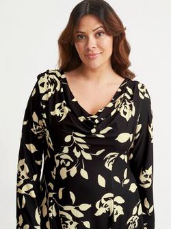 Scarlett & Jo Floral Cowl Neck Fit & Flare Dress, Black/Cream - view 2, Black/Cream