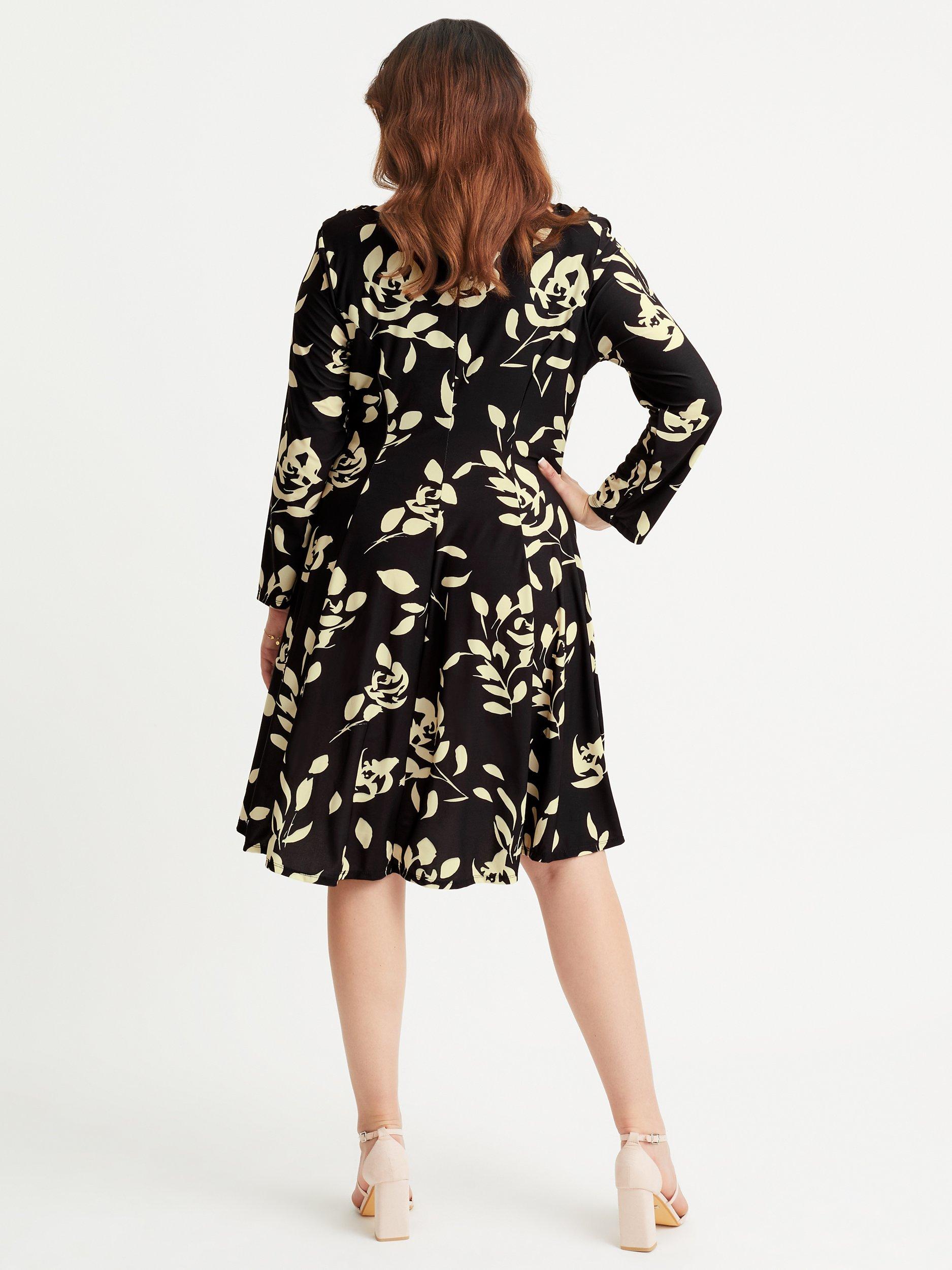 Product image 4 of 4, which shows Scarlett & Jo Floral Cowl Neck Fit & Flare Dress, Black/Cream, 20
