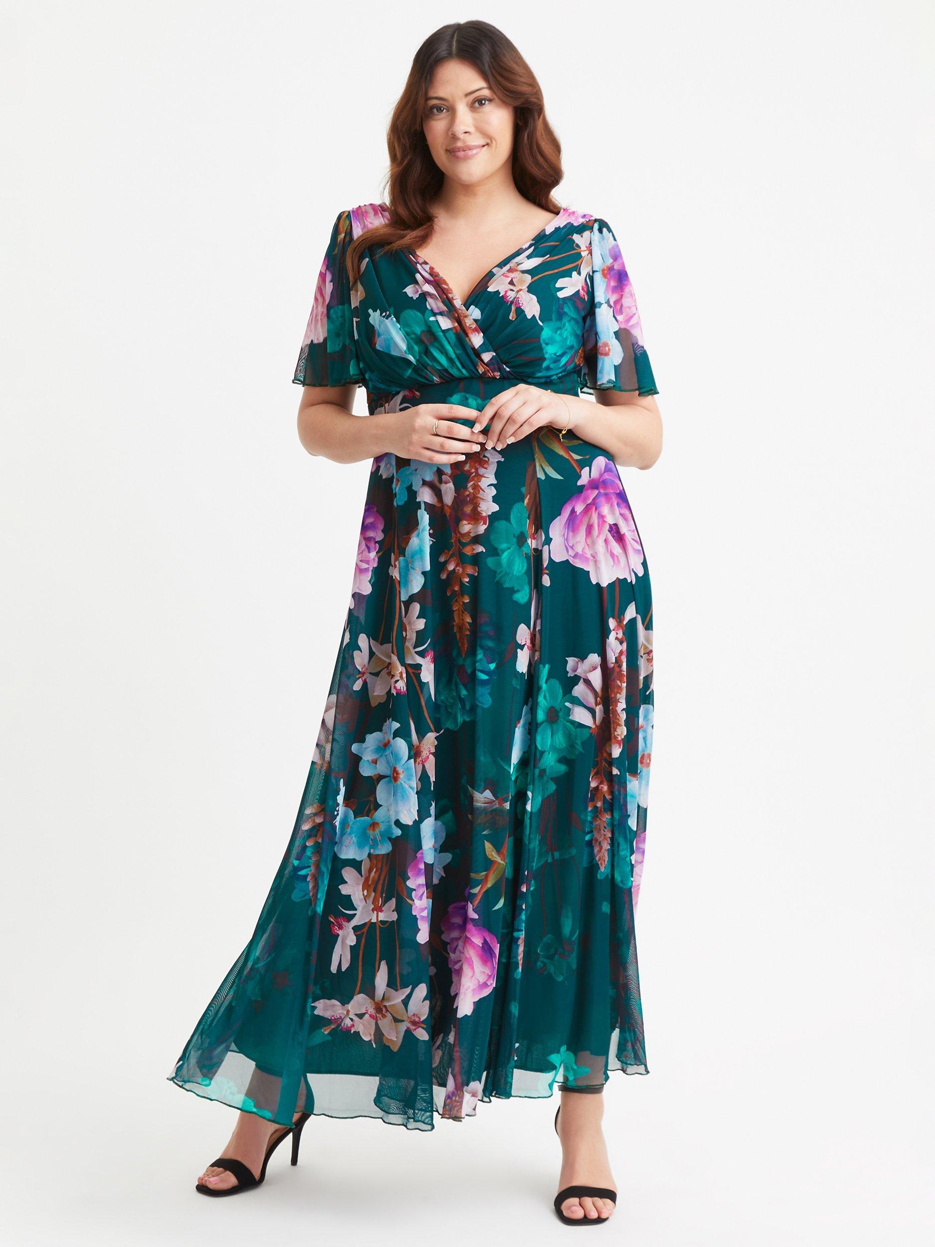 Product image 1 of 4, which shows Scarlett & Jo Isabelle Floral Float Sleeve Maxi Dress, Green/Multi, 12