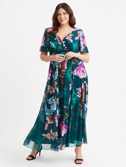 Scarlett & Jo Isabelle Floral Float Sleeve Maxi Dress, Green/Multi, Green/Multi