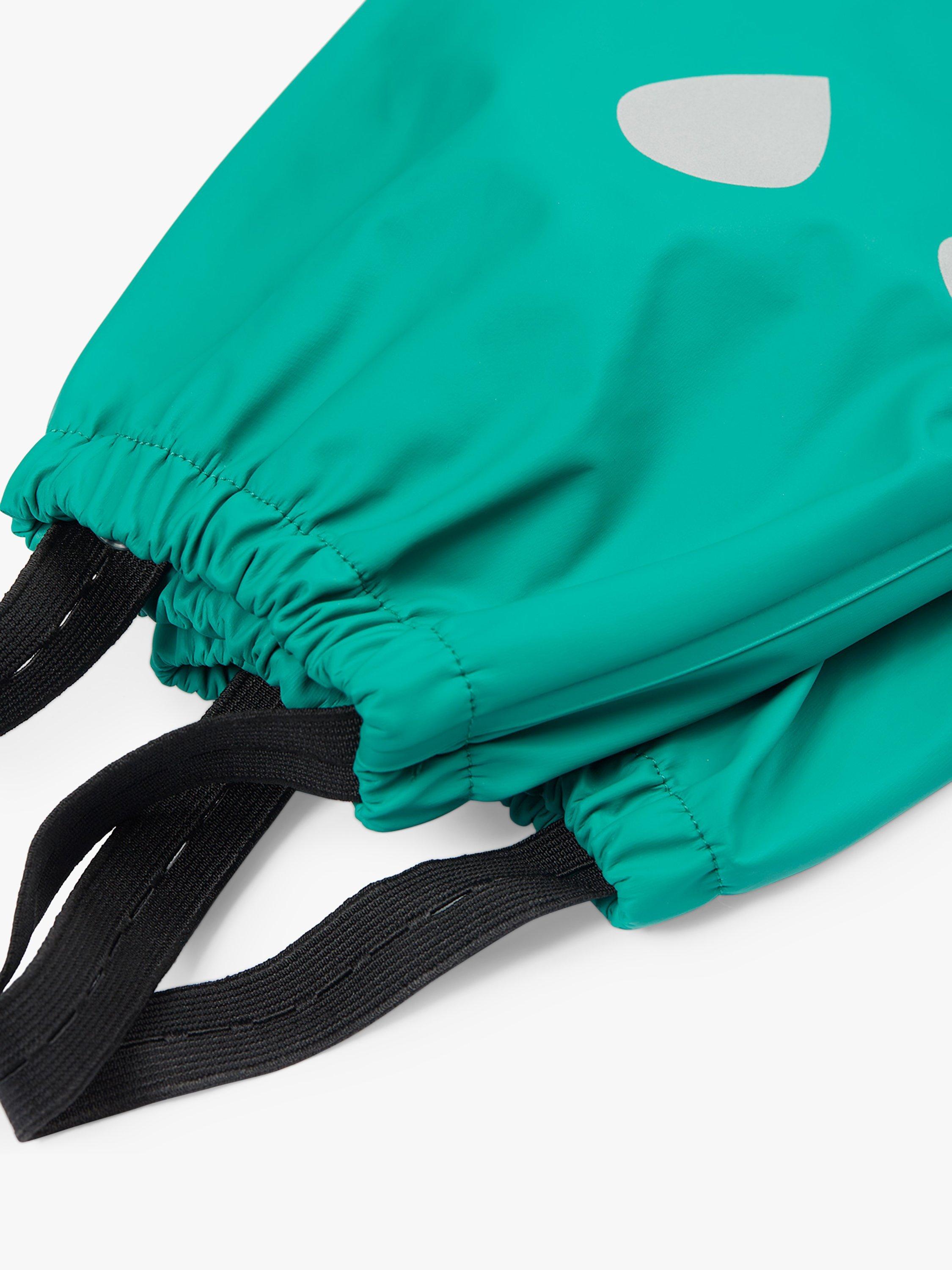 Product image 6 of 6, which shows Frugi Kids' Puddle Buster Waterproof Trousers, Iguana, 1-2 years