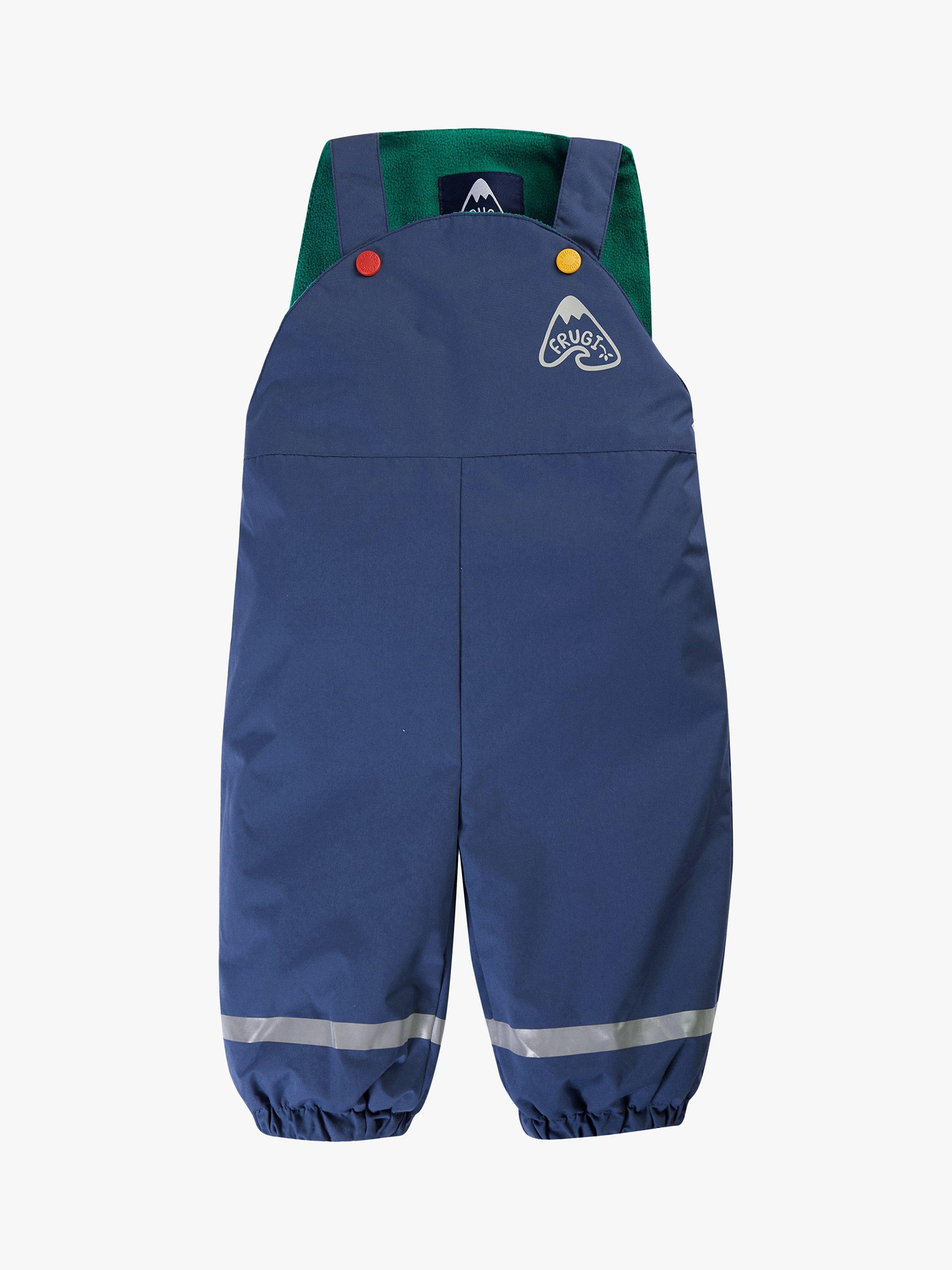 Product image 1 of 6, which shows Frugi Kids' Waterproof Dungarees, Navy Blue, 6-9 months