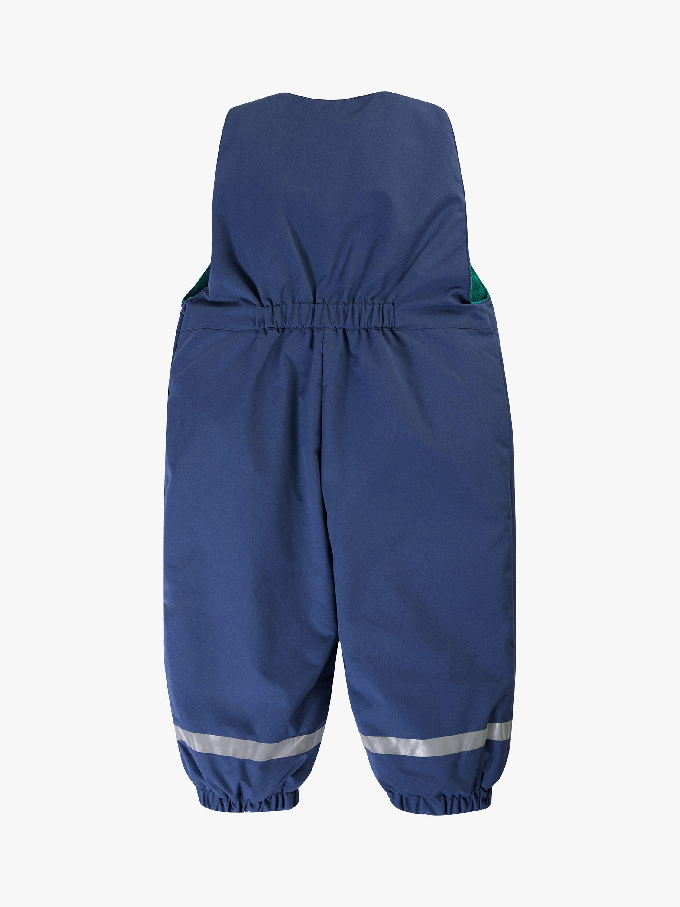 Product image 3 of 6, which shows Frugi Kids' Waterproof Dungarees, Navy Blue, 6-9 months
