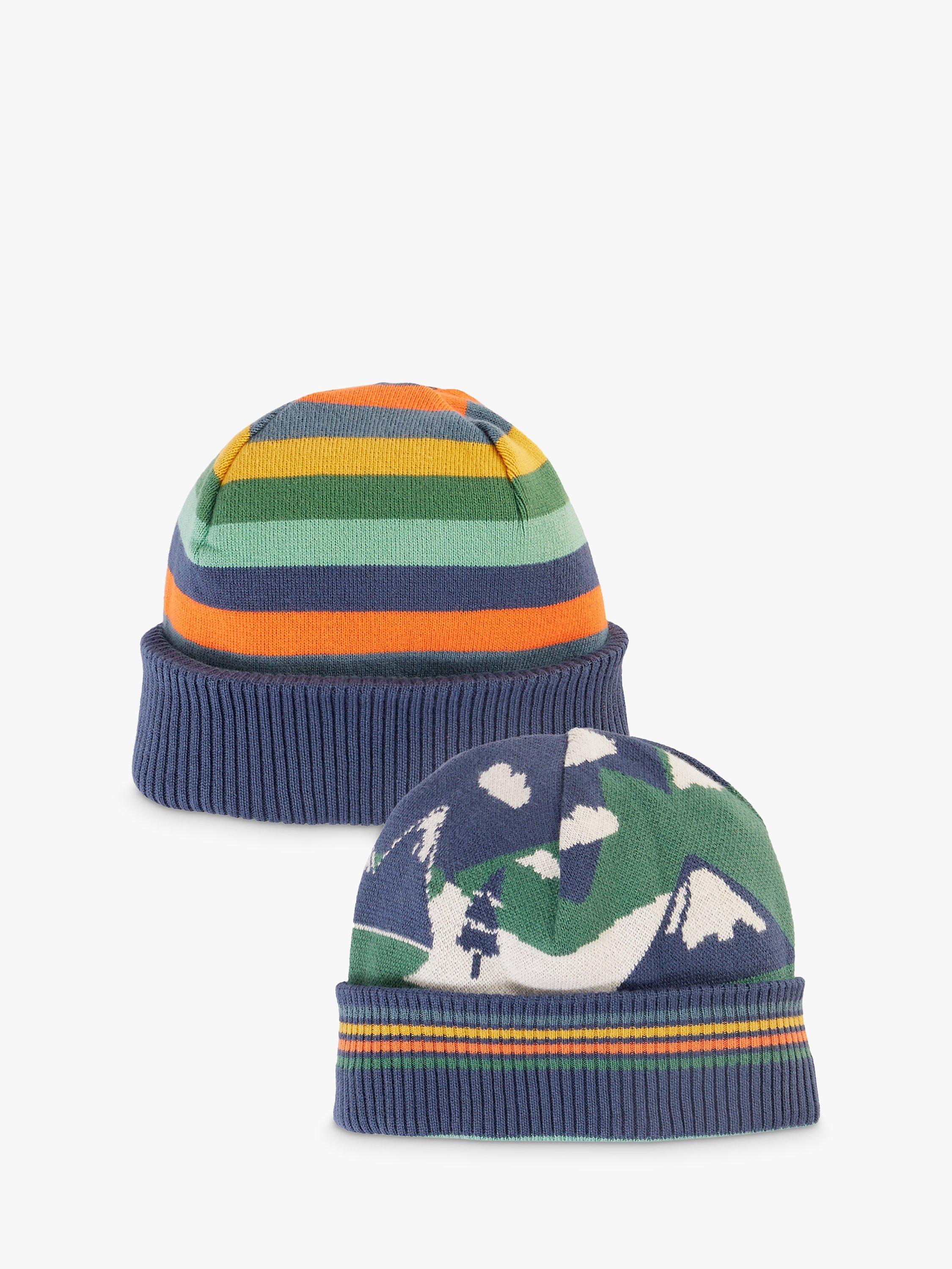 Product image 1 of 6, which shows Frugi Kids' Voyager Reversible Hat, Navy Blue/Multi, 1-2 years