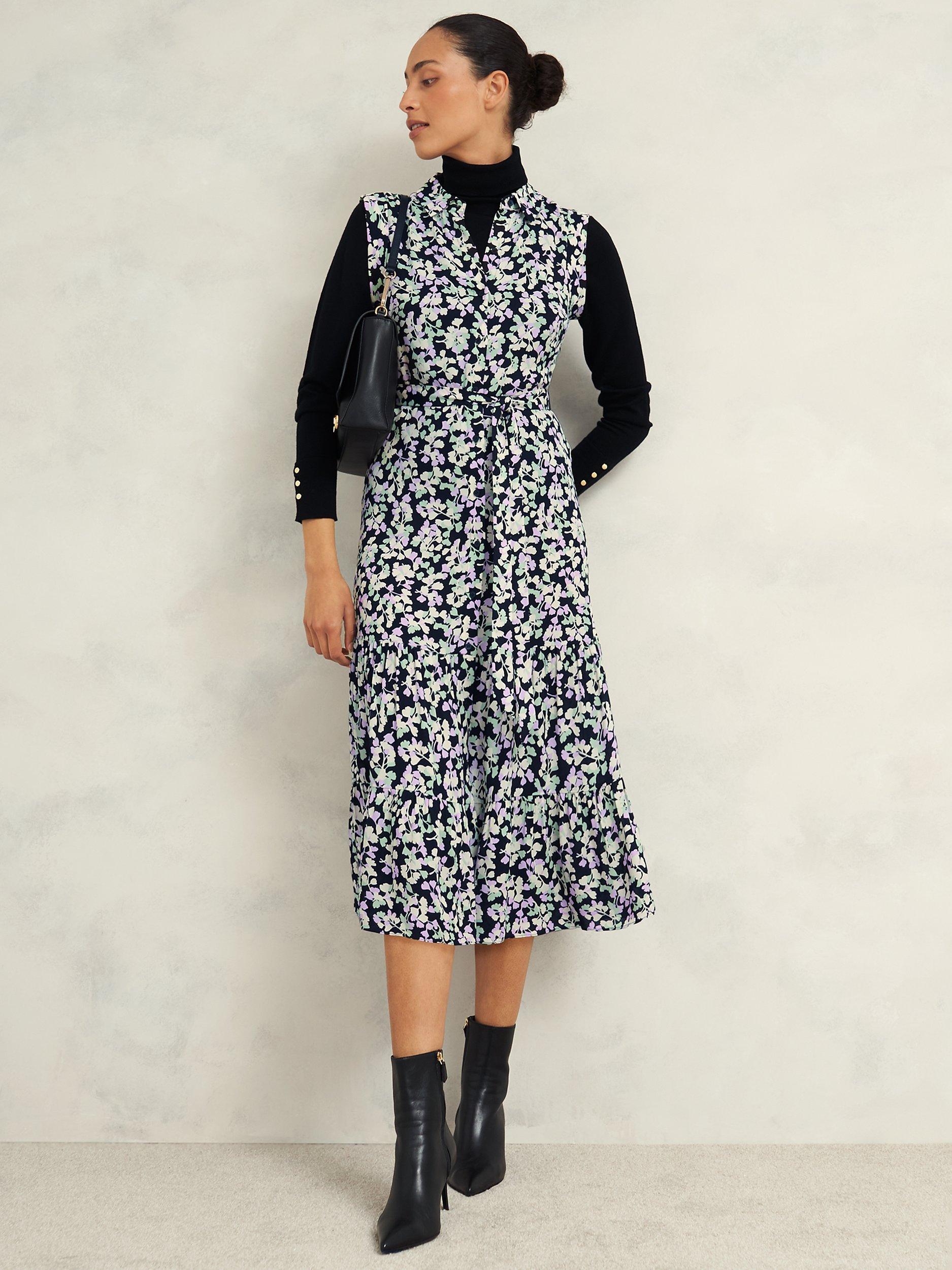 Product image 4 of 7, which shows Hobbs Petite Esme Floral Dress, Navy/Multi, 14