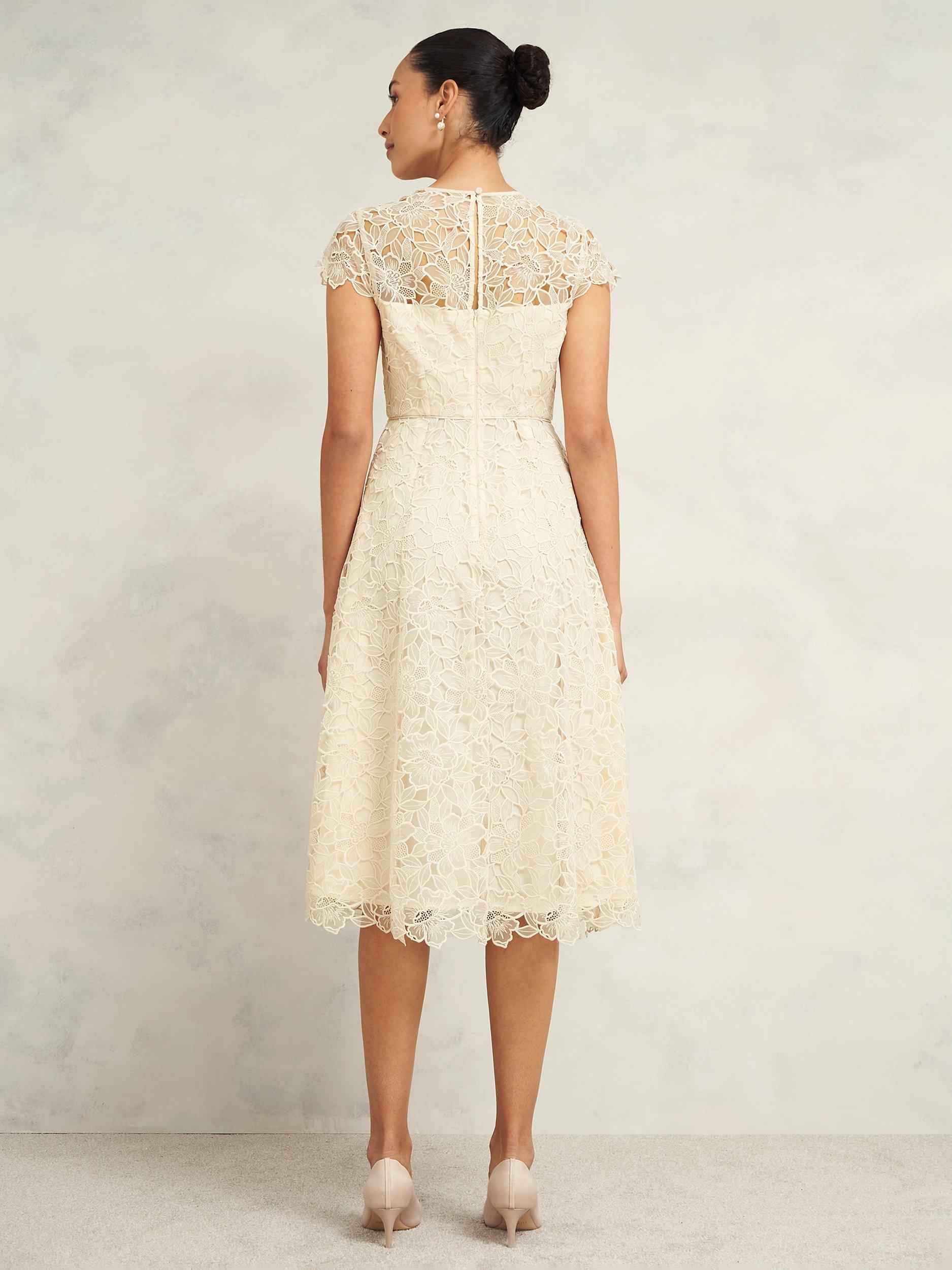 Product image 2 of 9, which shows Hobbs Johanna Lace Dress, Oyster, 14